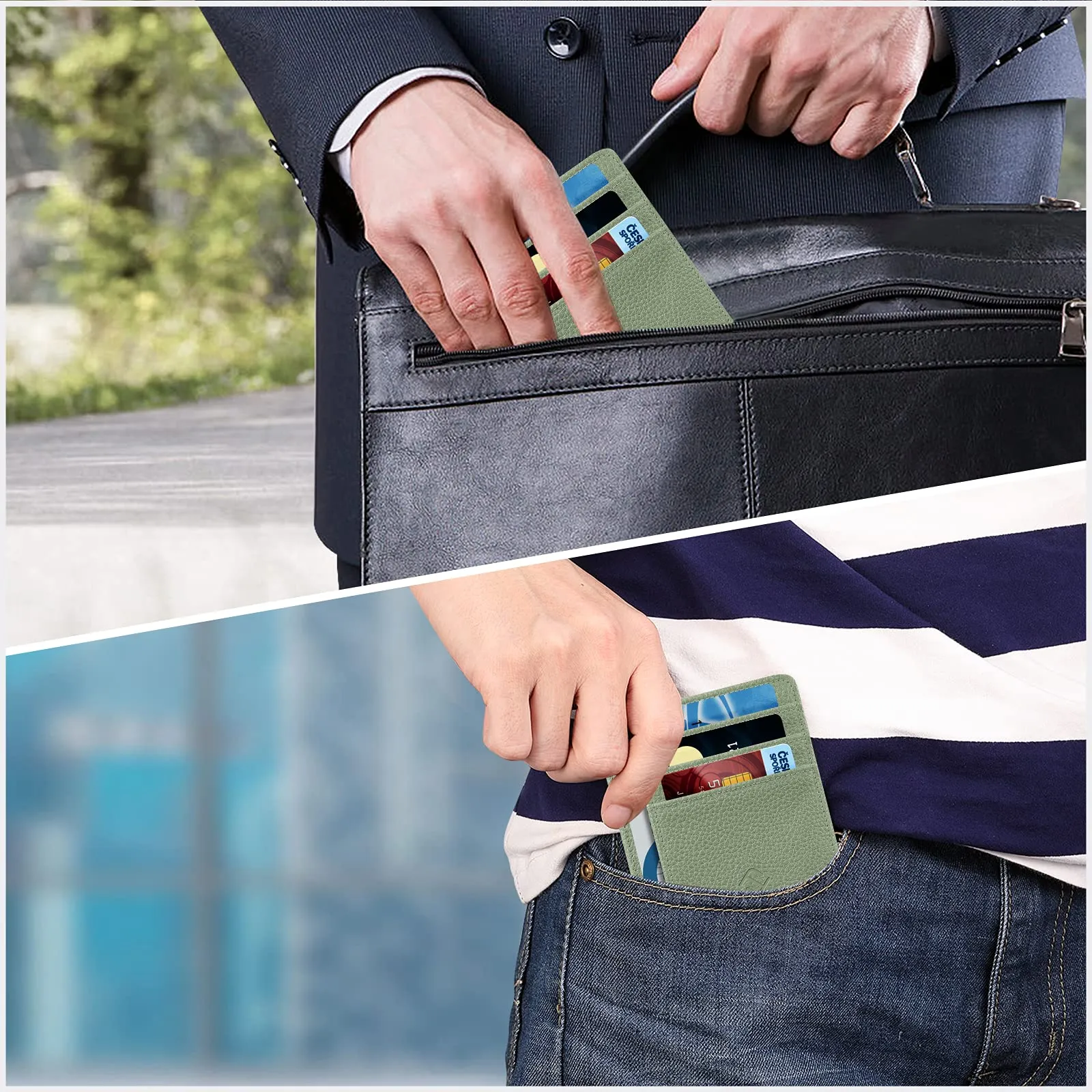 FINTIE Portafoglio Sottile con Tasca Frontale, Pelle Sintetica, RFID, Salvia Verde - immagine 7