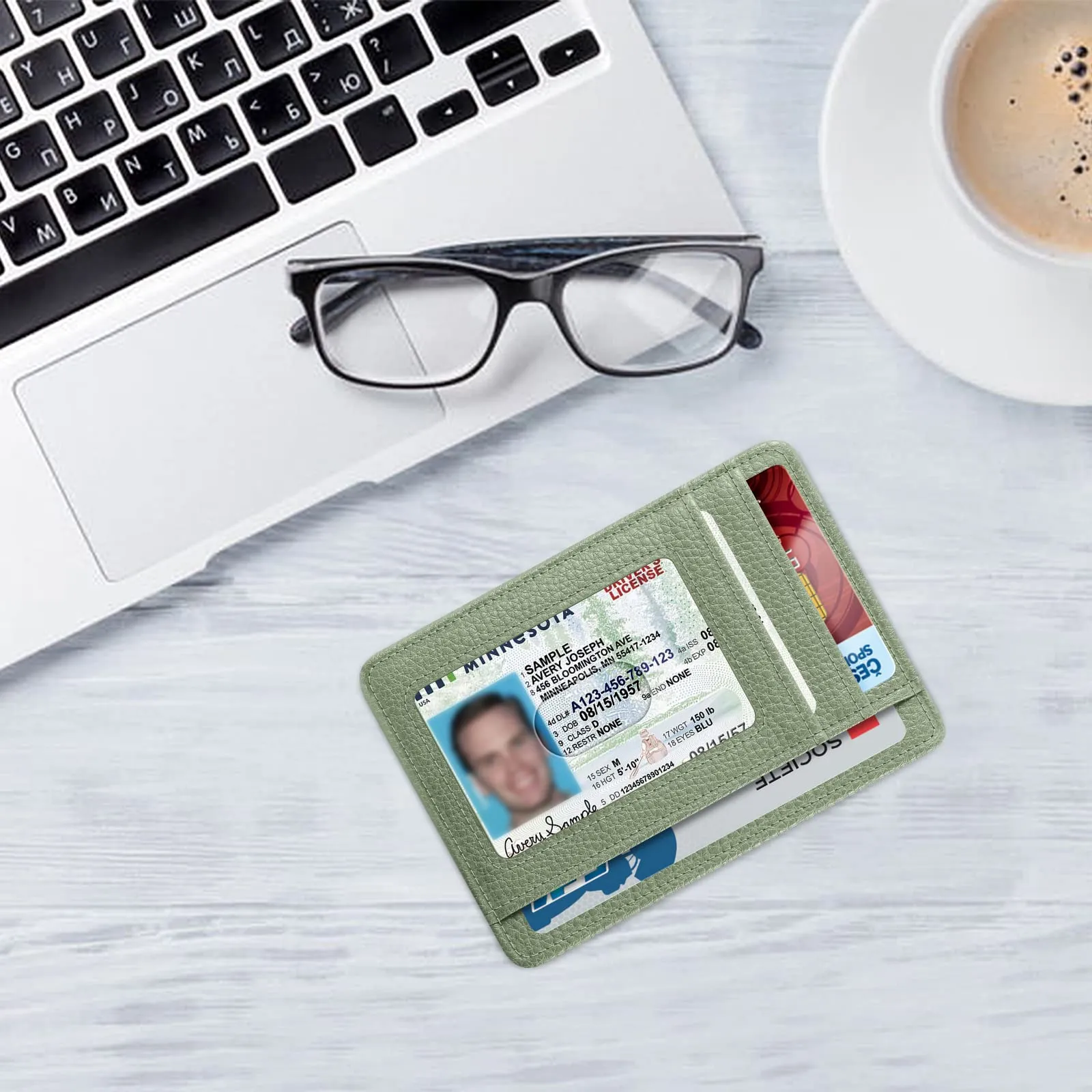 FINTIE Portafoglio Sottile con Tasca Frontale, Pelle Sintetica, RFID, Salvia Verde - immagine 8