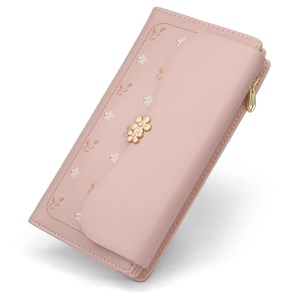 REETEE Portafoglio Donna in Pelle PU Formato Lungo con Cerniera e 10 Porta Carte - L-Rosa - immagine 1