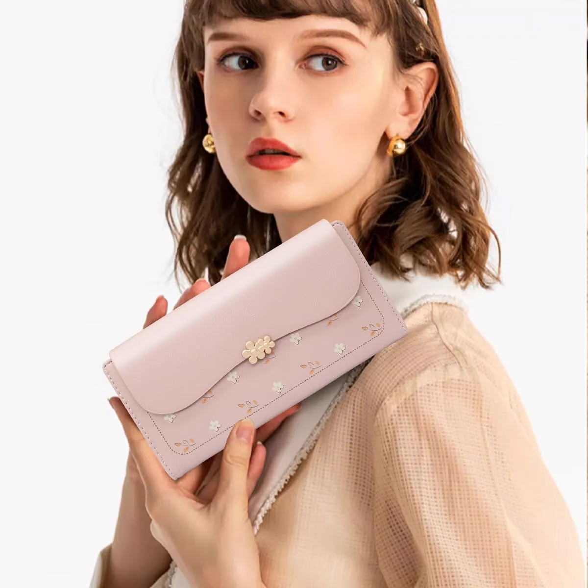 REETEE Portafoglio Donna in Pelle PU Formato Lungo con Cerniera e 10 Porta Carte - L-Rosa - immagine 6