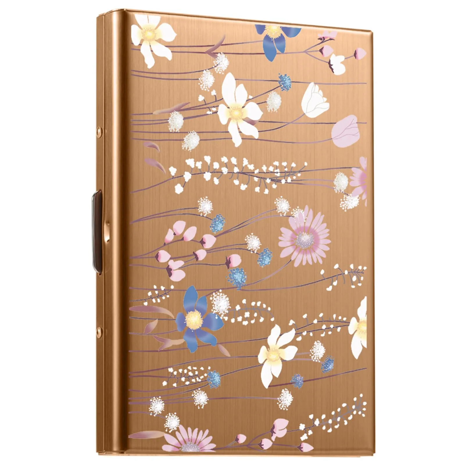 BONSYL Porta Carte di Credito in Acciaio Inossidabile con Blocco RFID, 6 Scomparti, Oro Rosa Fiore - immagine 8