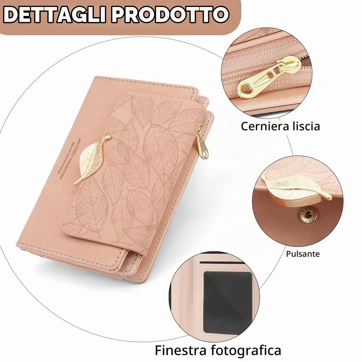REETEE Portafoglio Donna in Pelle PU Slim Formato Corto con Cerniera Portamonete e 10 Porta Carte (X-Rosa) - immagine 4