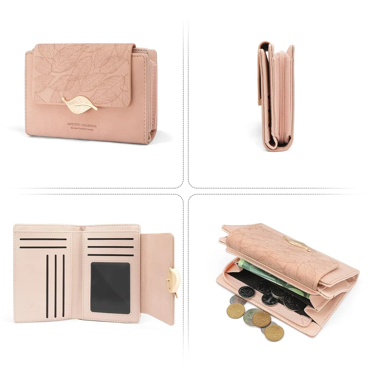 REETEE Portafoglio Donna in Pelle PU Slim Formato Corto con Cerniera Portamonete e 10 Porta Carte (X-Rosa) - immagine 6
