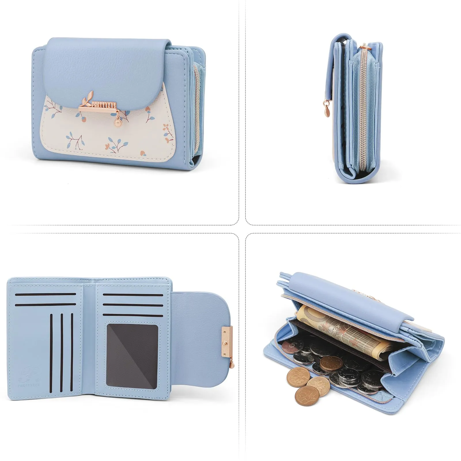 REETEE Portafoglio Donna Piccolo in Pelle PU Slim Formato Corto con Cerniera e 10 Porta Carte (A-blu) - immagine 5
