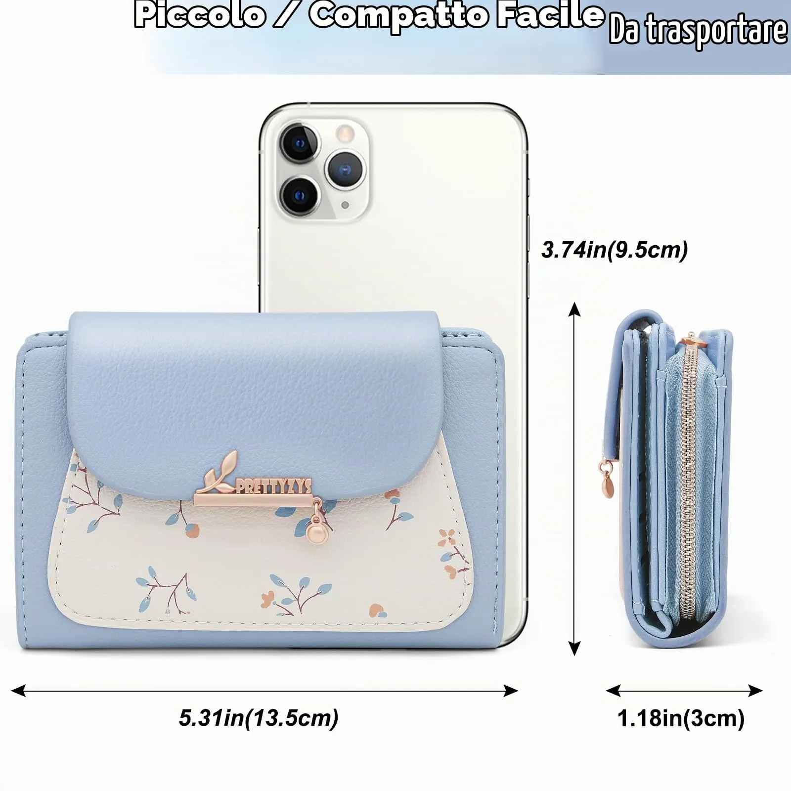 REETEE Portafoglio Donna Piccolo in Pelle PU Slim Formato Corto con Cerniera e 10 Porta Carte (A-blu) - immagine 6