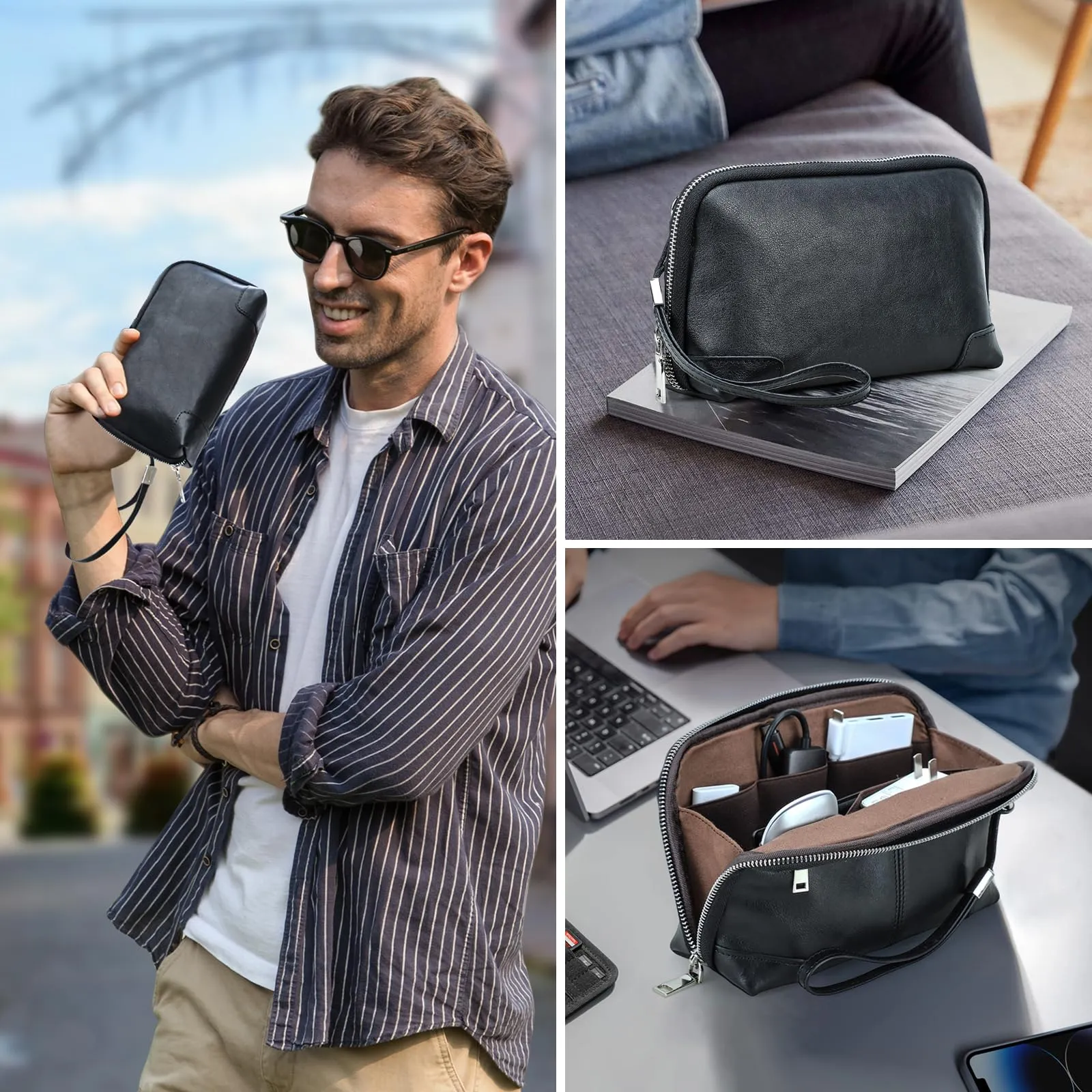 CONTACTS Portafoglio in Pelle da Uomo con Cerniera, Porta Carte, Porta Passaporto e Custodia per Cellulare, 14 x 7 x 22 cm - immagine 2