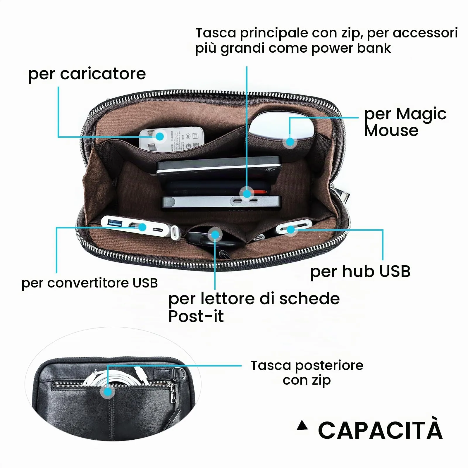 CONTACTS Portafoglio in Pelle da Uomo con Cerniera, Porta Carte, Porta Passaporto e Custodia per Cellulare, 14 x 7 x 22 cm - immagine 5