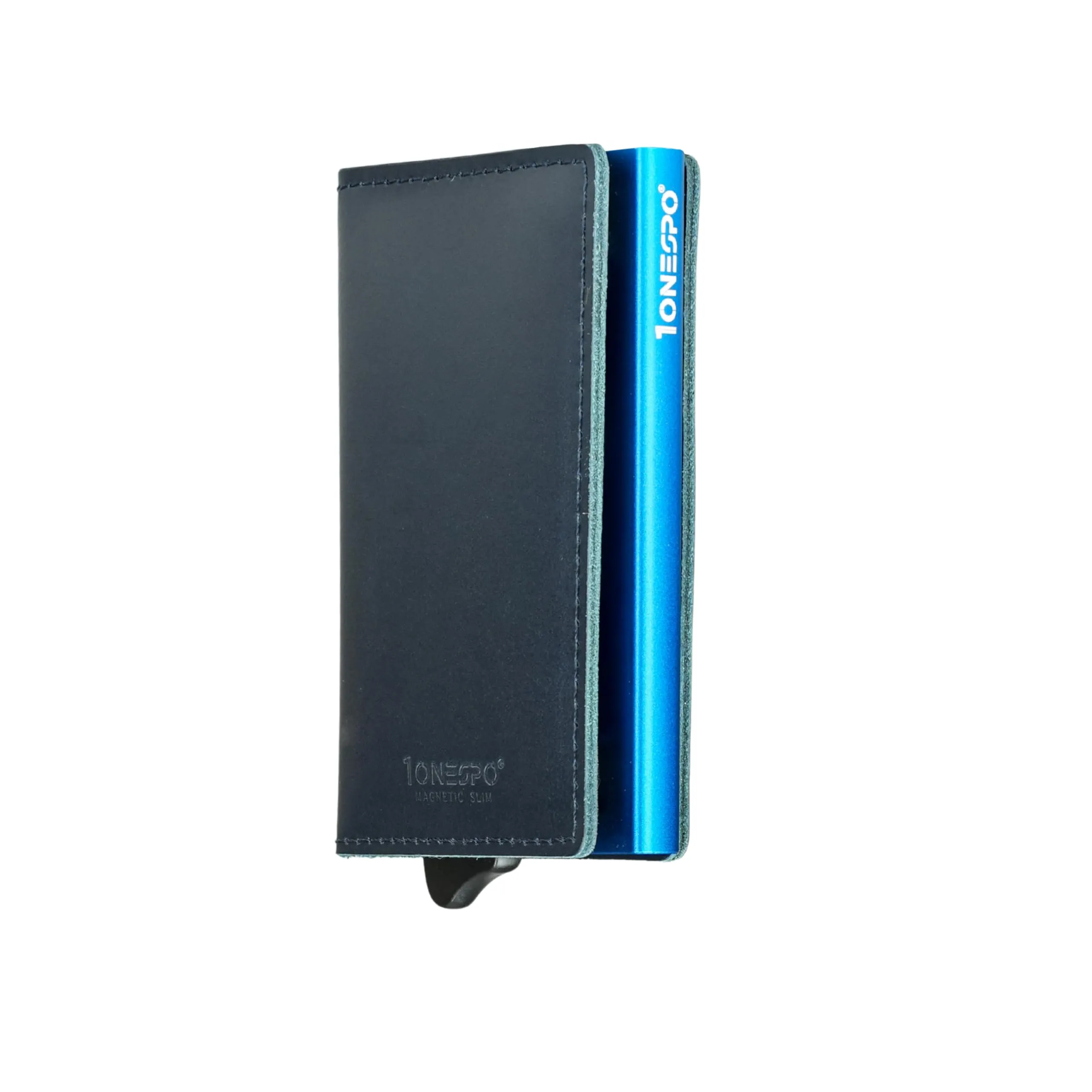1ONESPO Magnetic Slim Portafoglio Uomo in Vera Pelle, Porta Carte di Credito e Contanti con Protezione RFID, Cuoio Cerato Blu - immagine 1