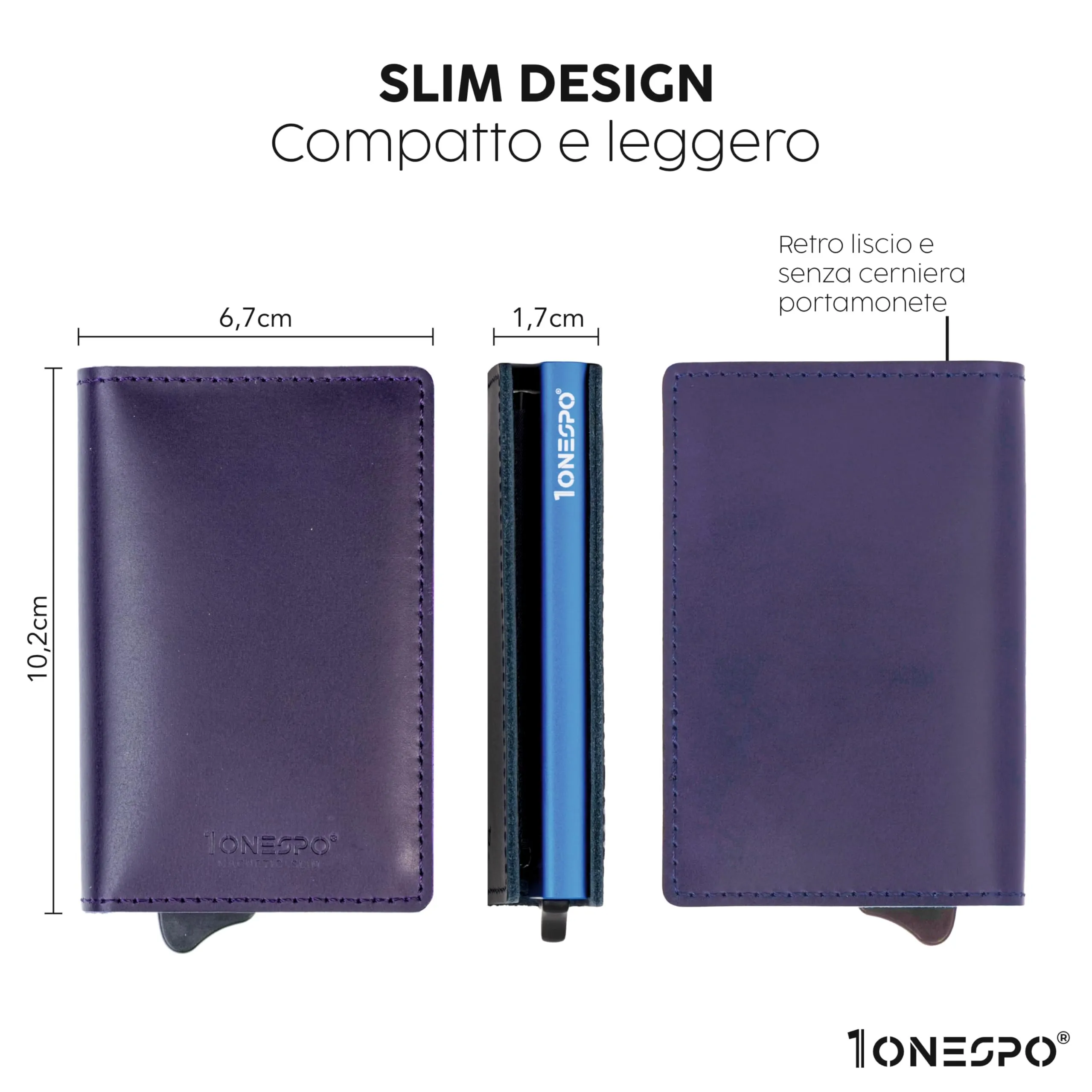 1ONESPO Magnetic Slim Portafoglio Uomo in Vera Pelle, Porta Carte di Credito e Contanti con Protezione RFID, Cuoio Cerato Blu - immagine 4