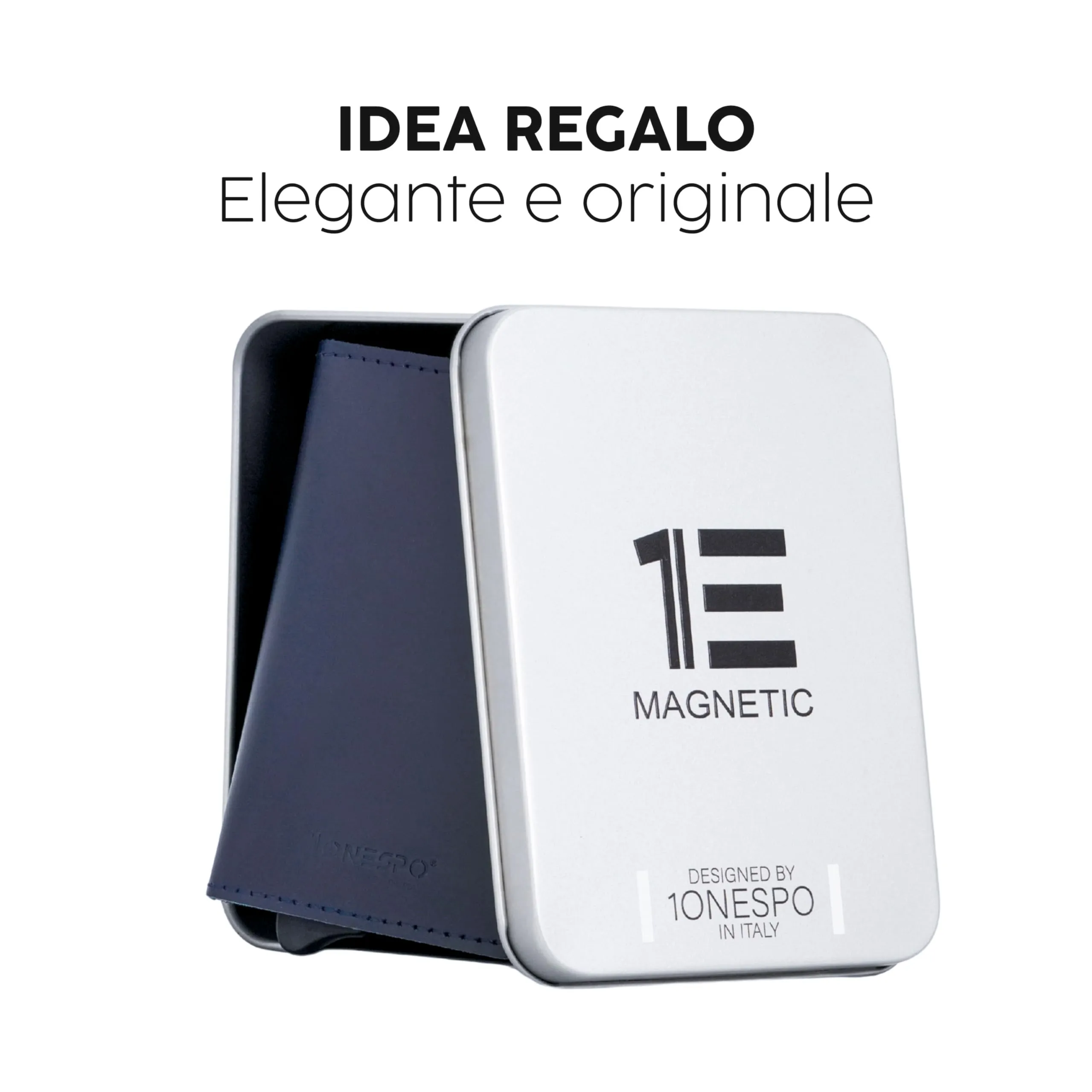 1ONESPO Magnetic Slim Portafoglio Uomo in Vera Pelle, Porta Carte di Credito e Contanti con Protezione RFID, Cuoio Cerato Blu - immagine 6