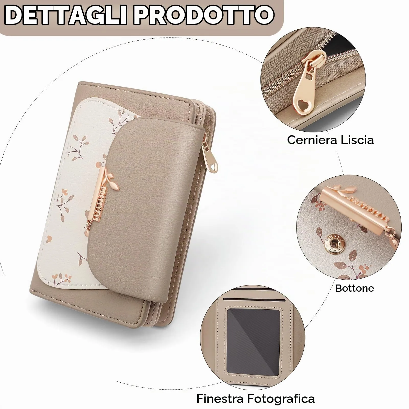 REETEE Portafoglio Donna in Pelle PU Slim Formato Corto con Cerniera e 10 Porta Carte (A-albicocca) - immagine 4