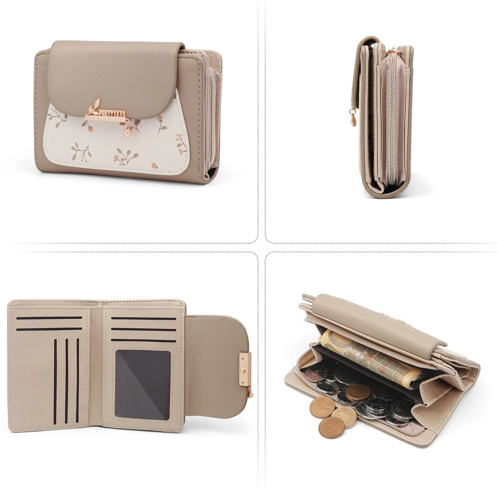 REETEE Portafoglio Donna in Pelle PU Slim Formato Corto con Cerniera e 10 Porta Carte (A-albicocca) - immagine 5