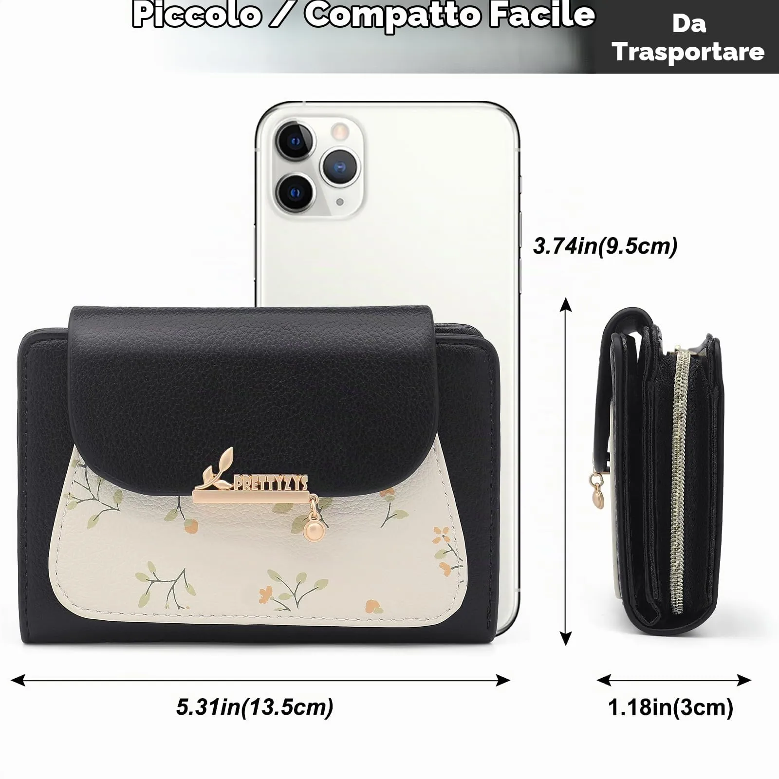 REETEE Portafoglio Donna in Pelle PU Slim Formato Corto con Cerniera e 10 Porta Carte - Nero - immagine 6