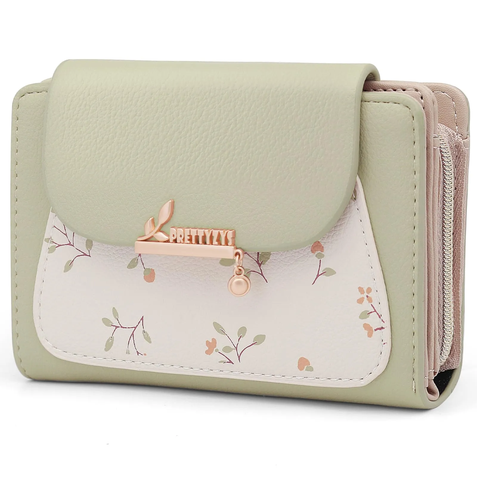 REETEE Portafoglio Donna in Pelle PU Slim Formato Corto con Cerniera e 10 Porta Carte (A-verde) - immagine 1