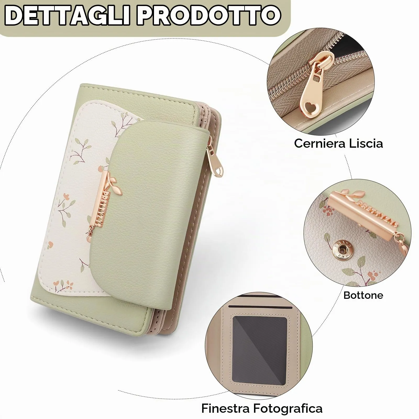 REETEE Portafoglio Donna in Pelle PU Slim Formato Corto con Cerniera e 10 Porta Carte (A-verde) - immagine 4