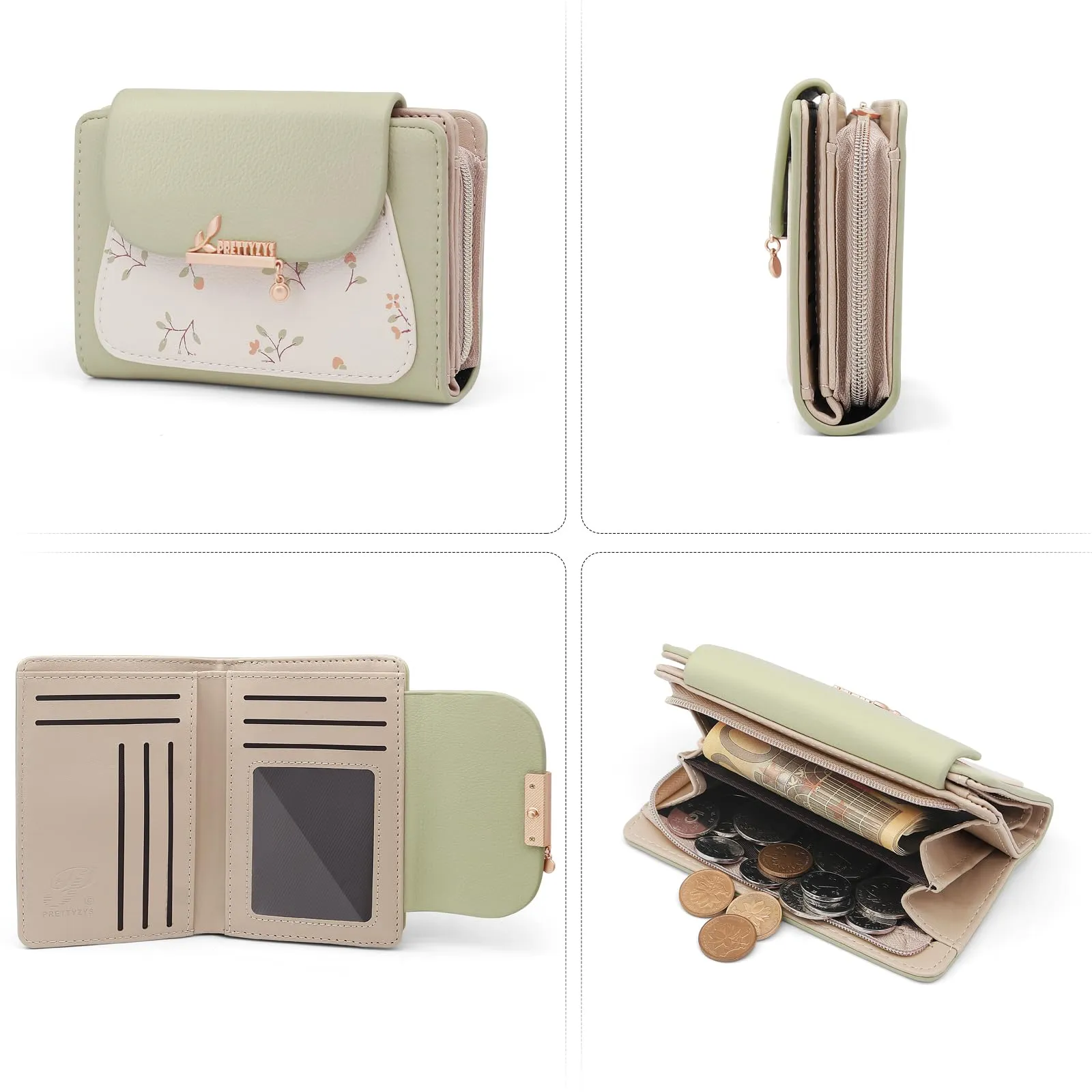 REETEE Portafoglio Donna in Pelle PU Slim Formato Corto con Cerniera e 10 Porta Carte (A-verde) - immagine 5