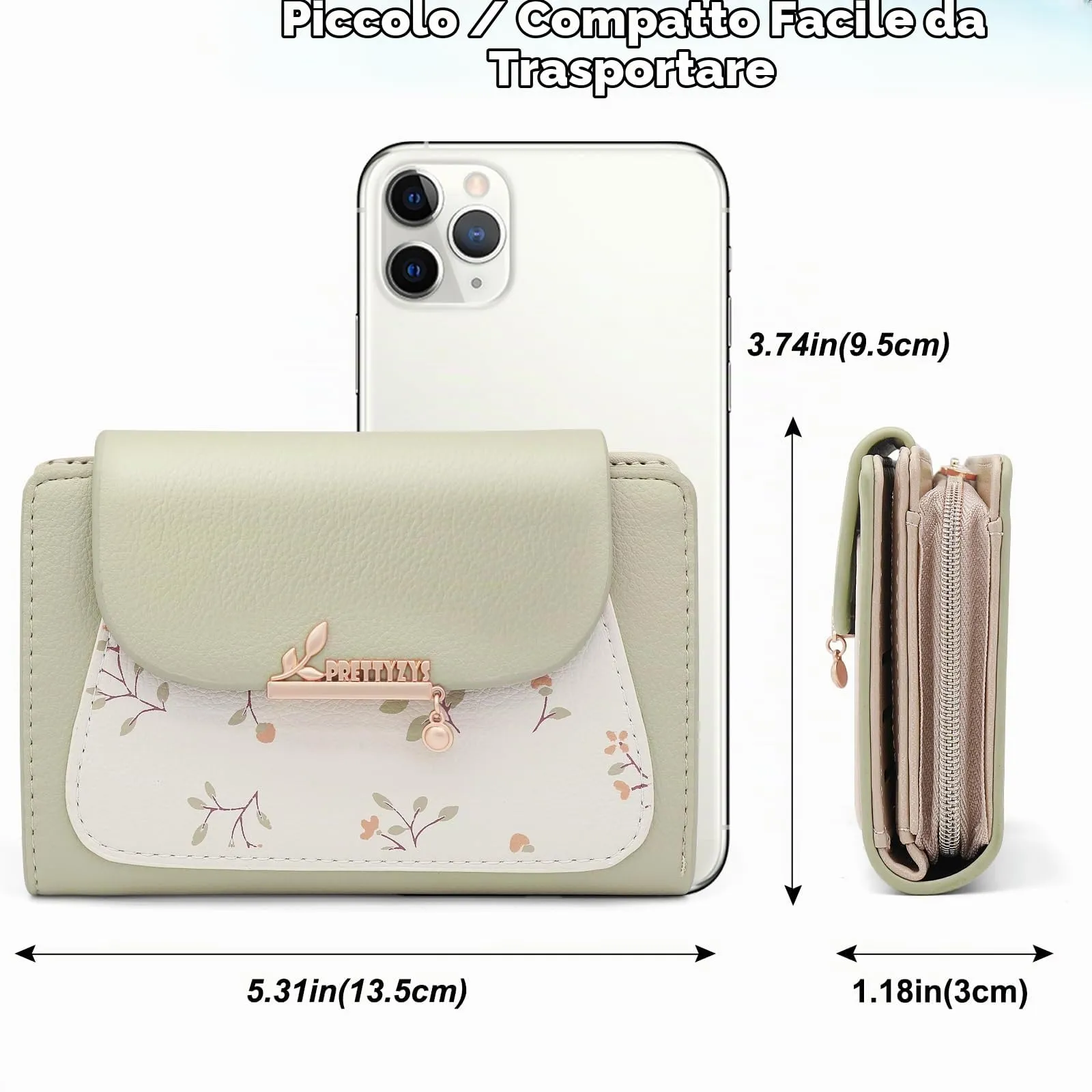 REETEE Portafoglio Donna in Pelle PU Slim Formato Corto con Cerniera e 10 Porta Carte (A-verde) - immagine 6