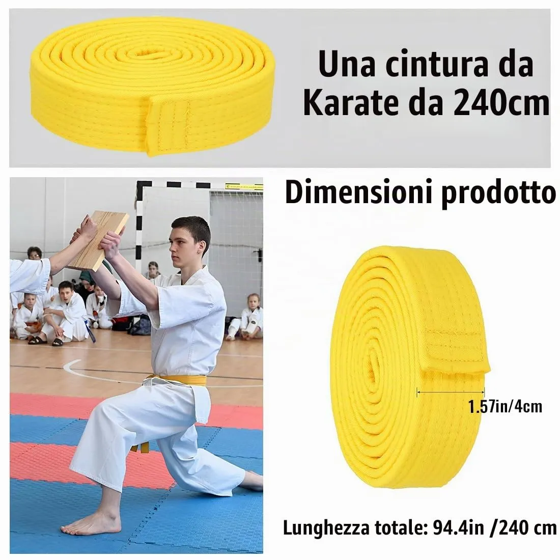 COYUN Cintura Professionale Taekwondo, Judo, Karate, Giallo, 220cm - immagine 4