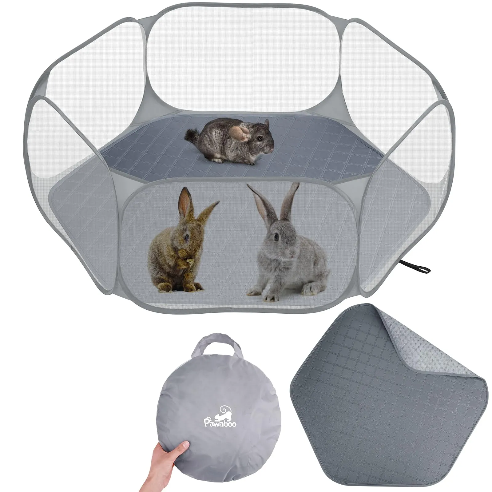 Pawaboo Recinto per Piccoli Animali con Tappetino, Grigio - immagine 1
