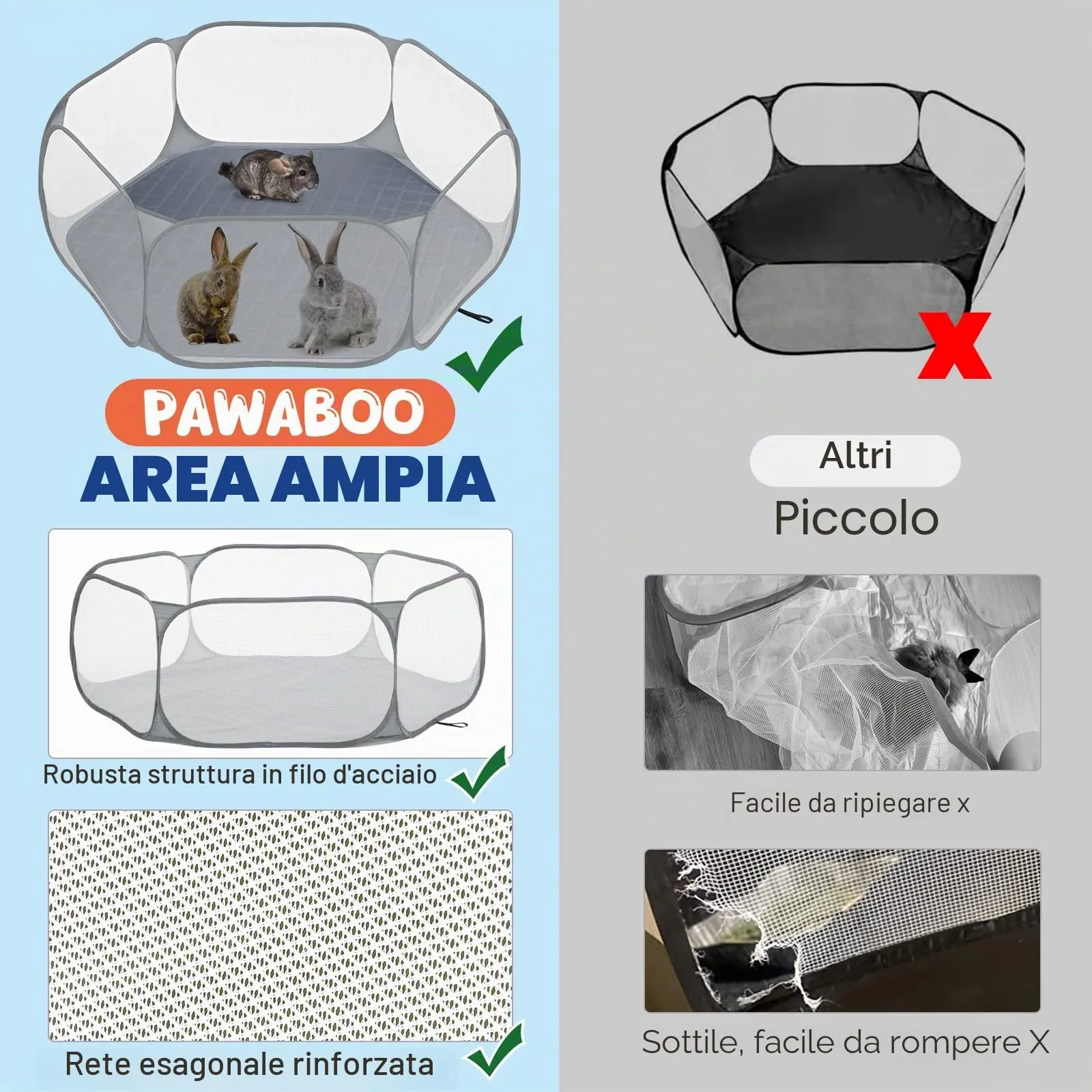 Pawaboo Recinto per Piccoli Animali con Tappetino, Grigio - immagine 3