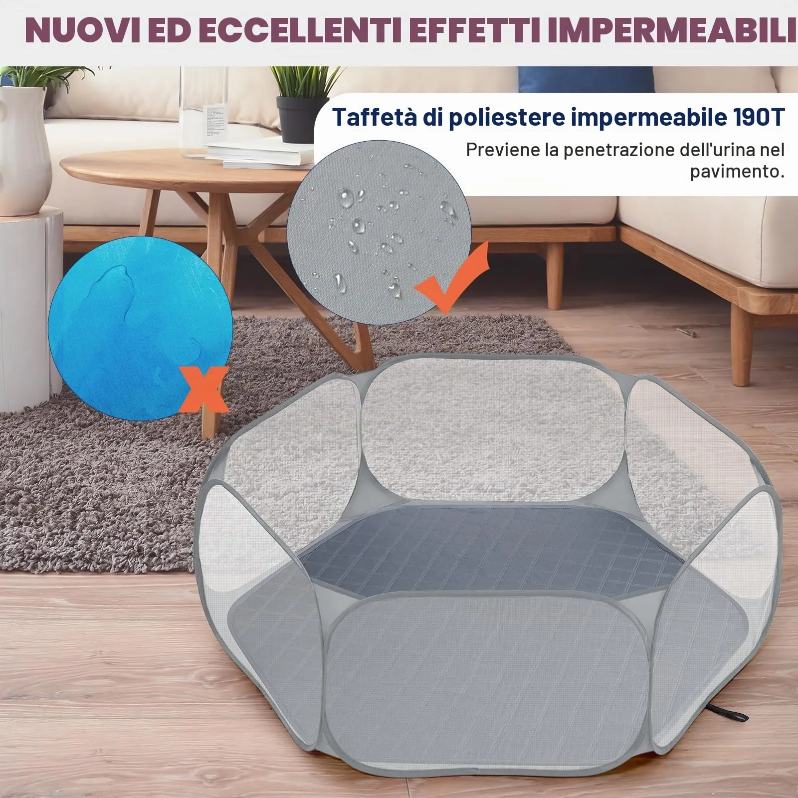 Pawaboo Recinto per Piccoli Animali con Tappetino, Grigio - immagine 4