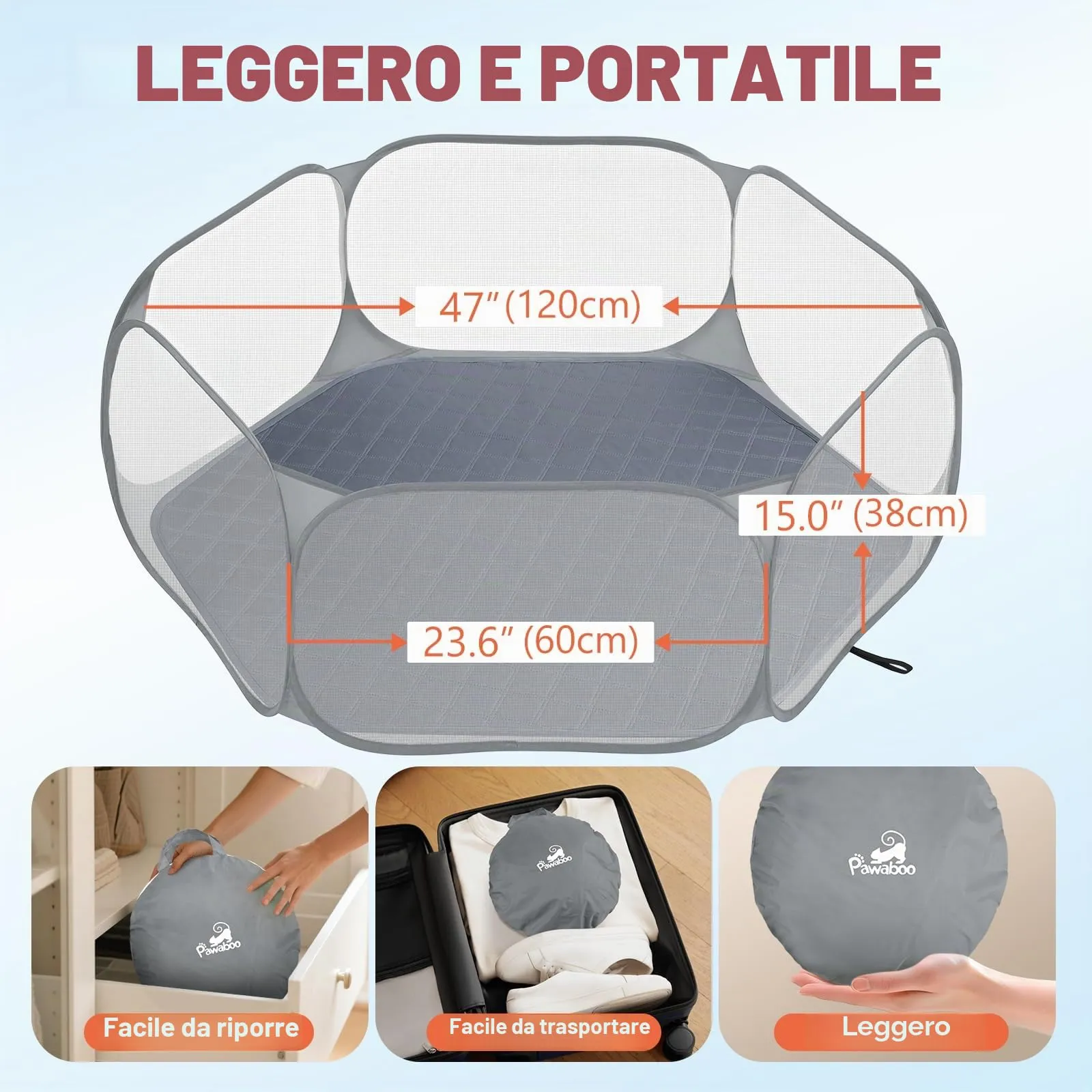 Pawaboo Recinto per Piccoli Animali con Tappetino, Grigio - immagine 7