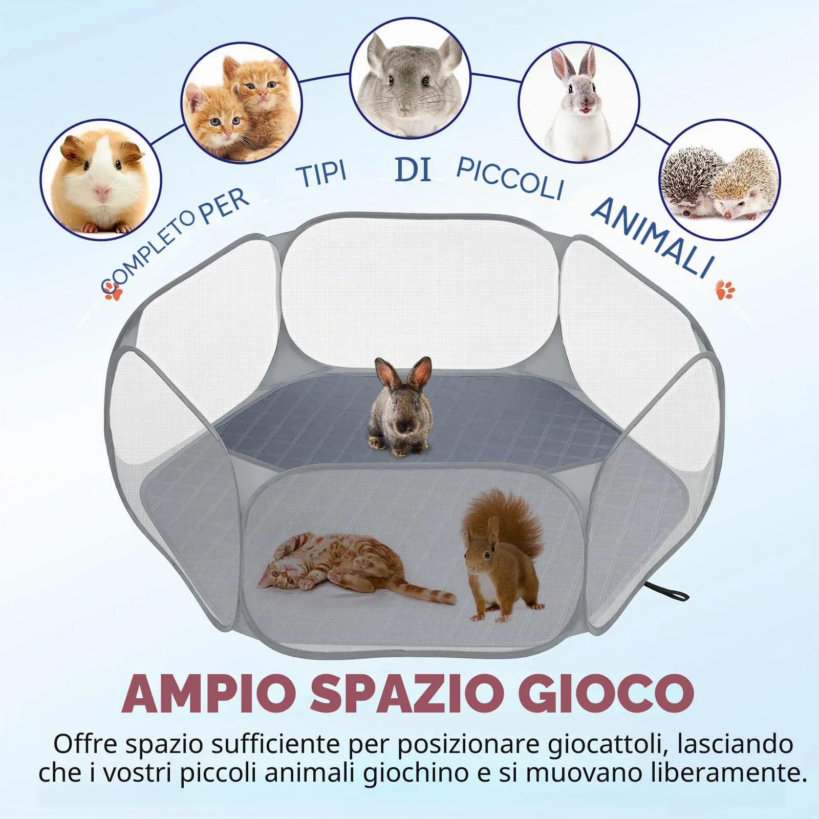 Pawaboo Recinto per Piccoli Animali con Tappetino, Grigio - immagine 8