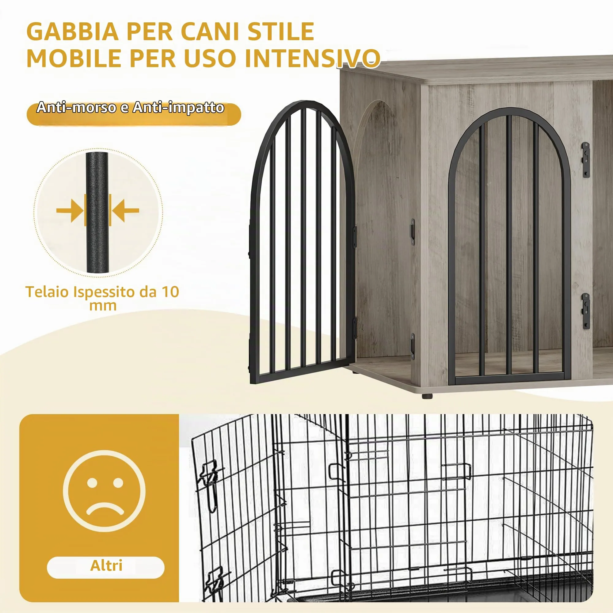 Hzuaneri Gabbia per Cani con Tavolo Supplemento, 68 cm, Avorio Chiaro - immagine 4