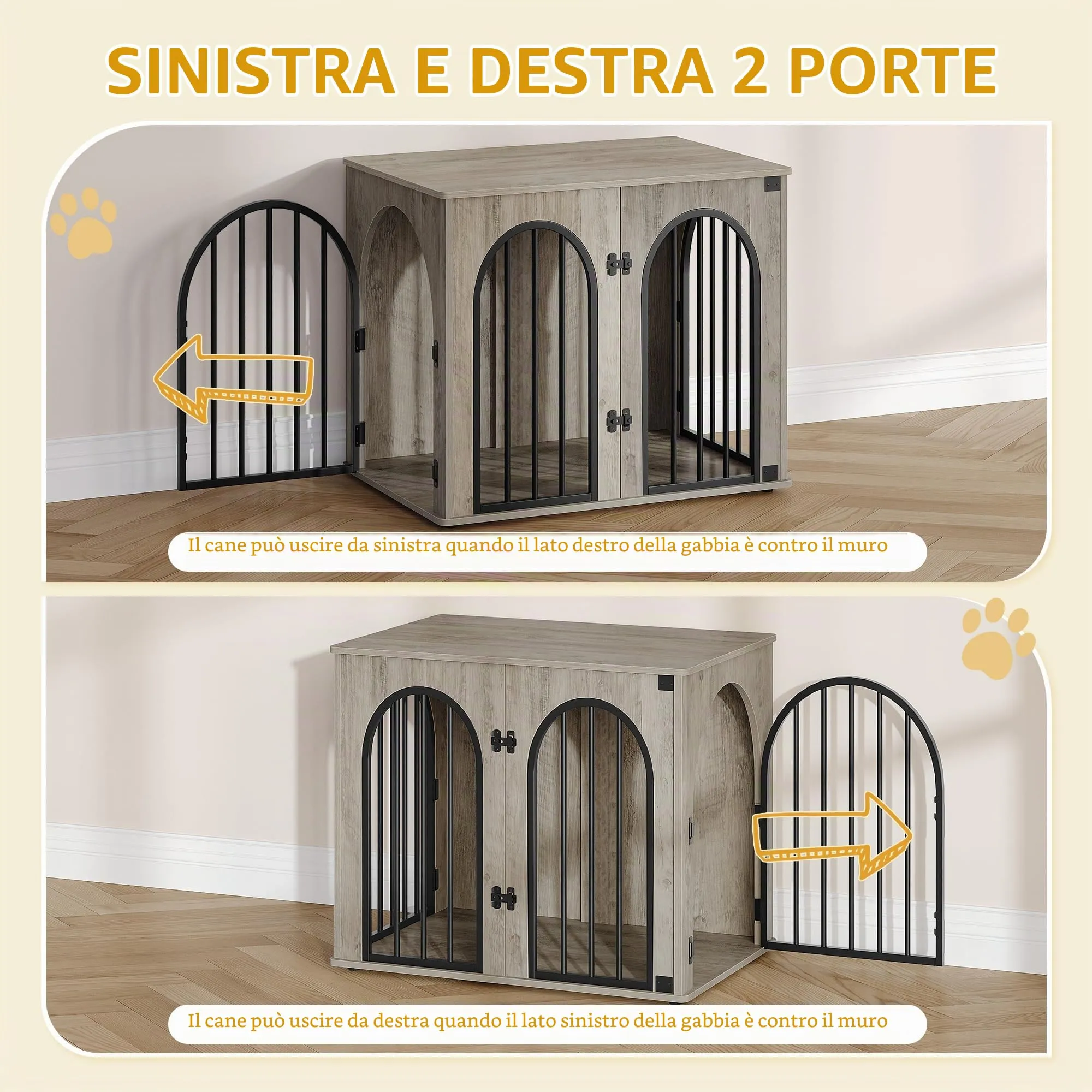 Hzuaneri Gabbia per Cani con Tavolo Supplemento, 68 cm, Avorio Chiaro - immagine 5