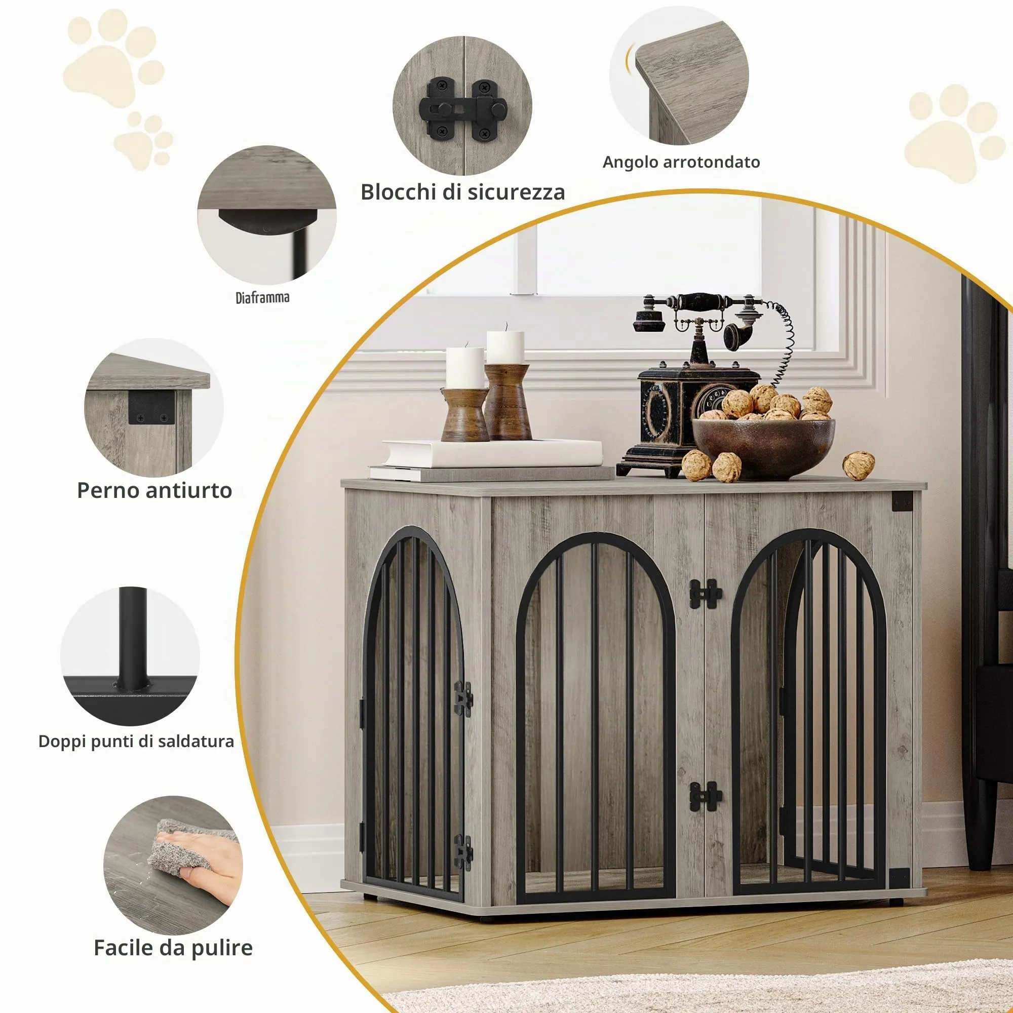 Hzuaneri Gabbia per Cani con Tavolo Supplemento, 68 cm, Avorio Chiaro - immagine 6