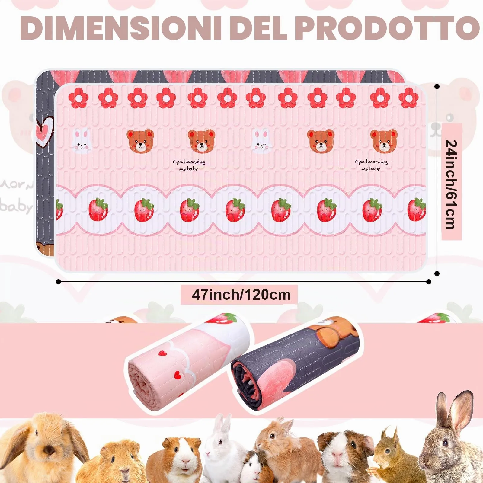 OPEYATOYS Set di 2 Tappetini per Gabbia di Porcellini d'India, Impermeabili e Assorbenti, 61x120cm - immagine 3
