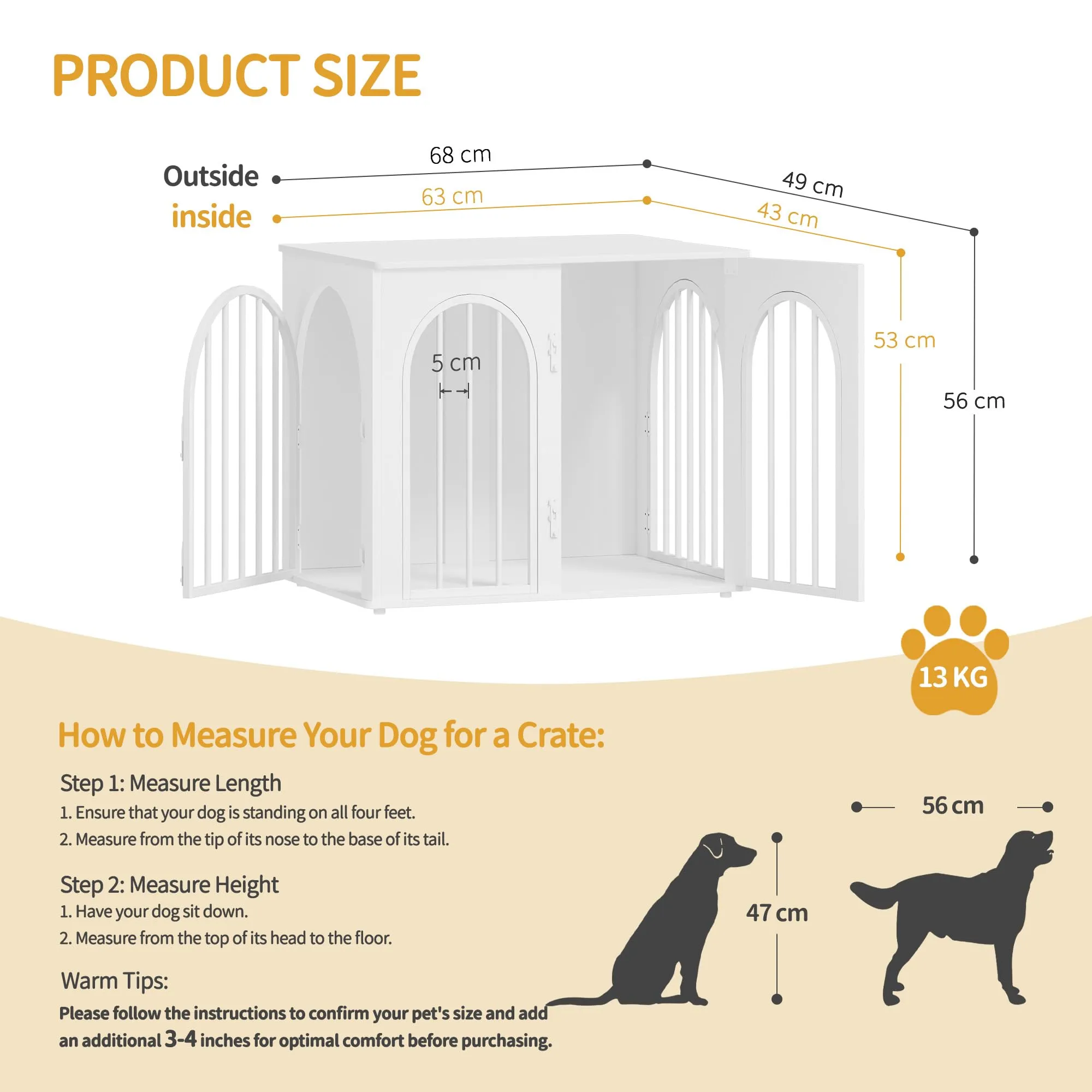 Hzuaneri Gabbia per Cani con Tavolo Supplemento, Bianco, 68 x 49 x 56 cm - immagine 2