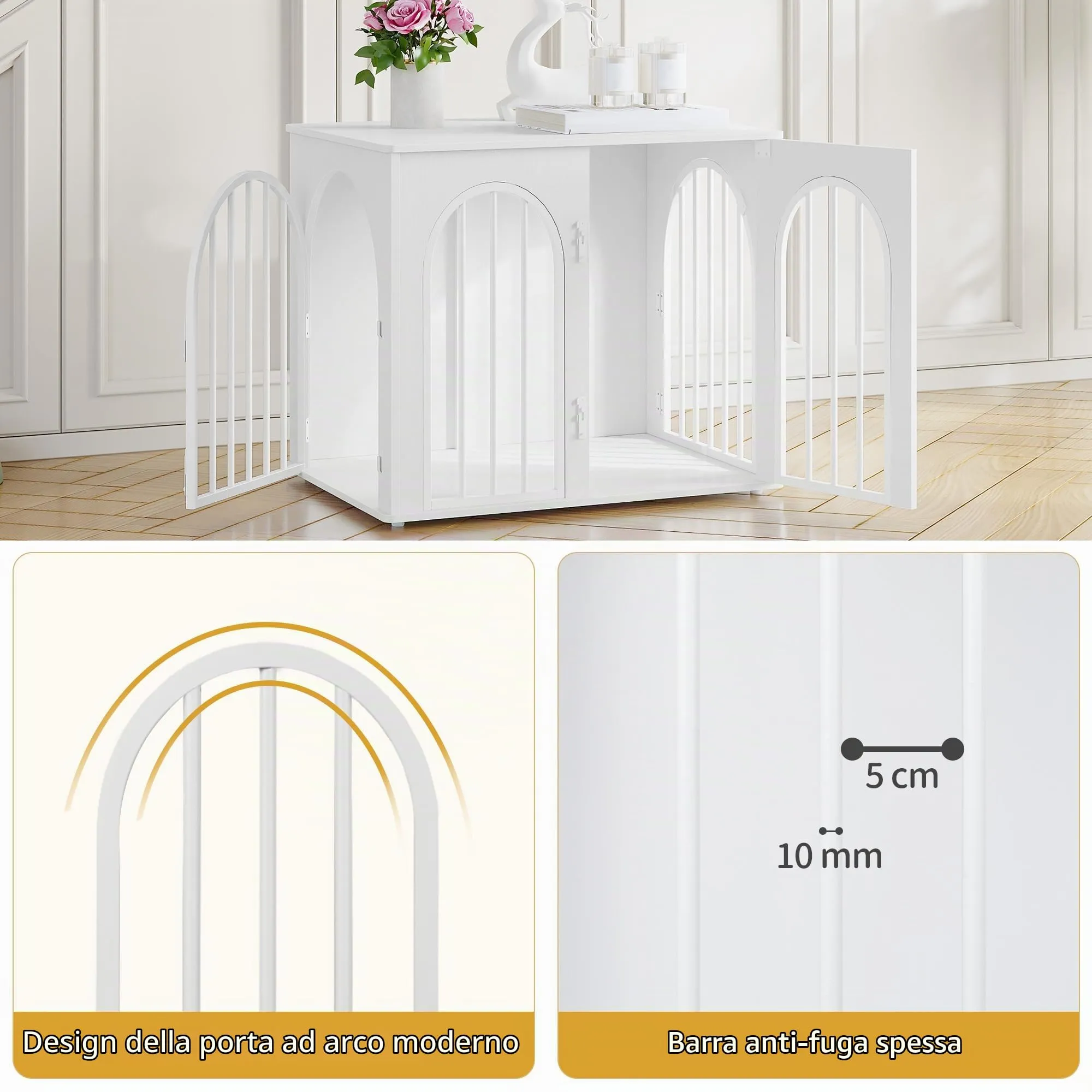 Hzuaneri Gabbia per Cani con Tavolo Supplemento, Bianco, 68 x 49 x 56 cm - immagine 3