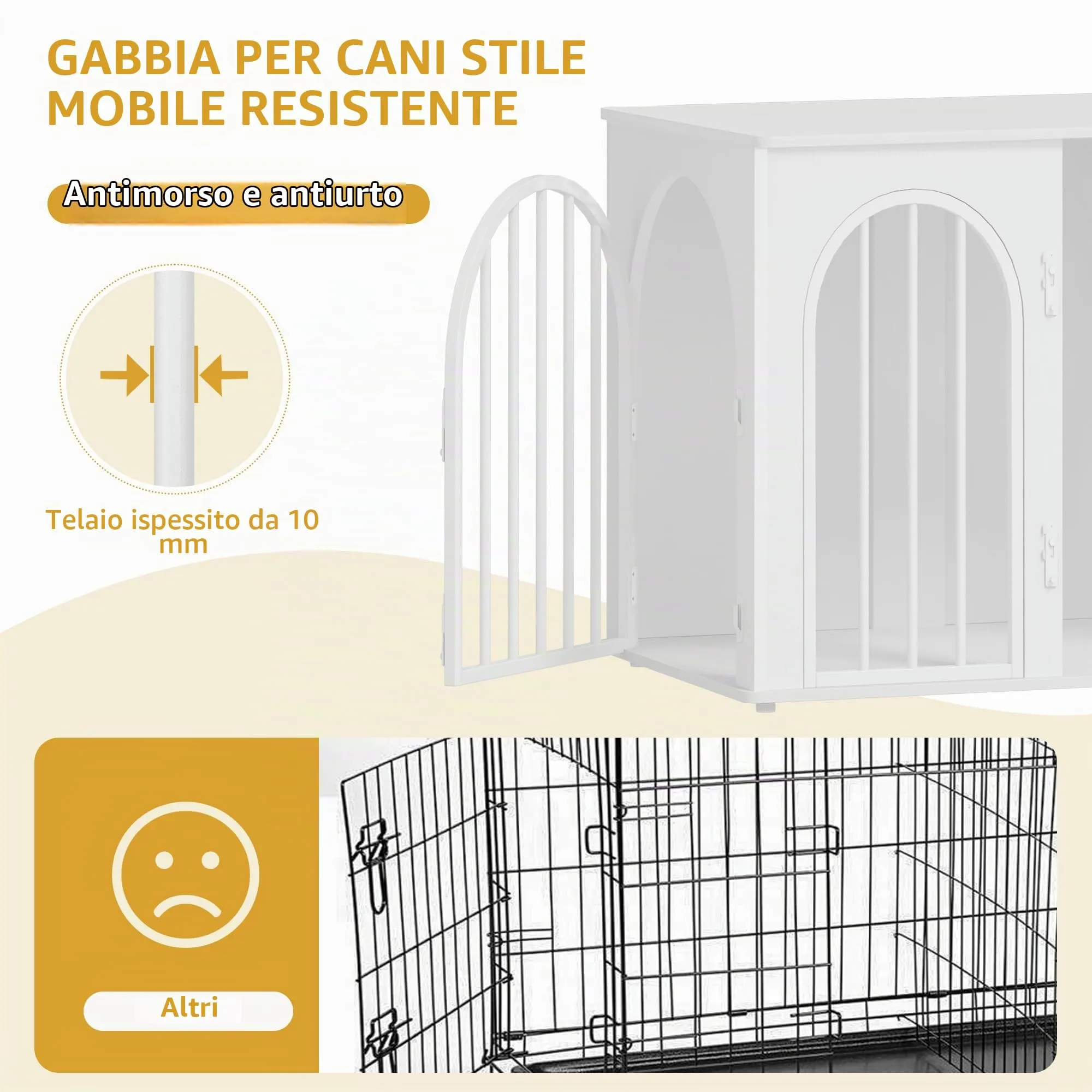 Hzuaneri Gabbia per Cani con Tavolo Supplemento, Bianco, 68 x 49 x 56 cm - immagine 4