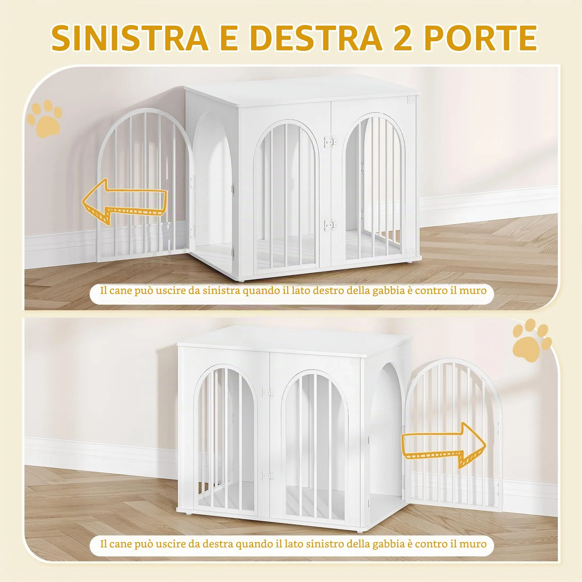 Hzuaneri Gabbia per Cani con Tavolo Supplemento, Bianco, 68 x 49 x 56 cm - immagine 5