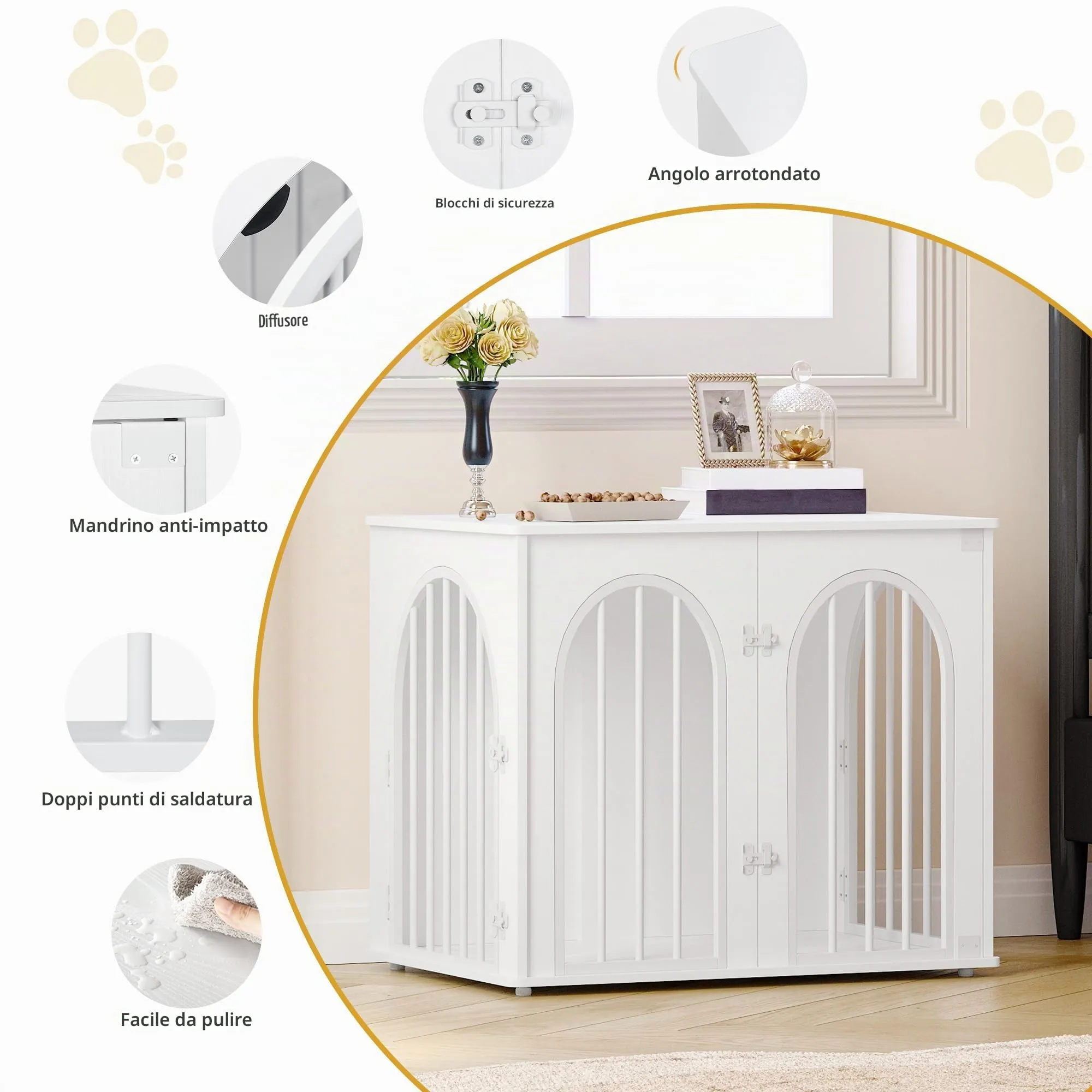 Hzuaneri Gabbia per Cani con Tavolo Supplemento, Bianco, 68 x 49 x 56 cm - immagine 6