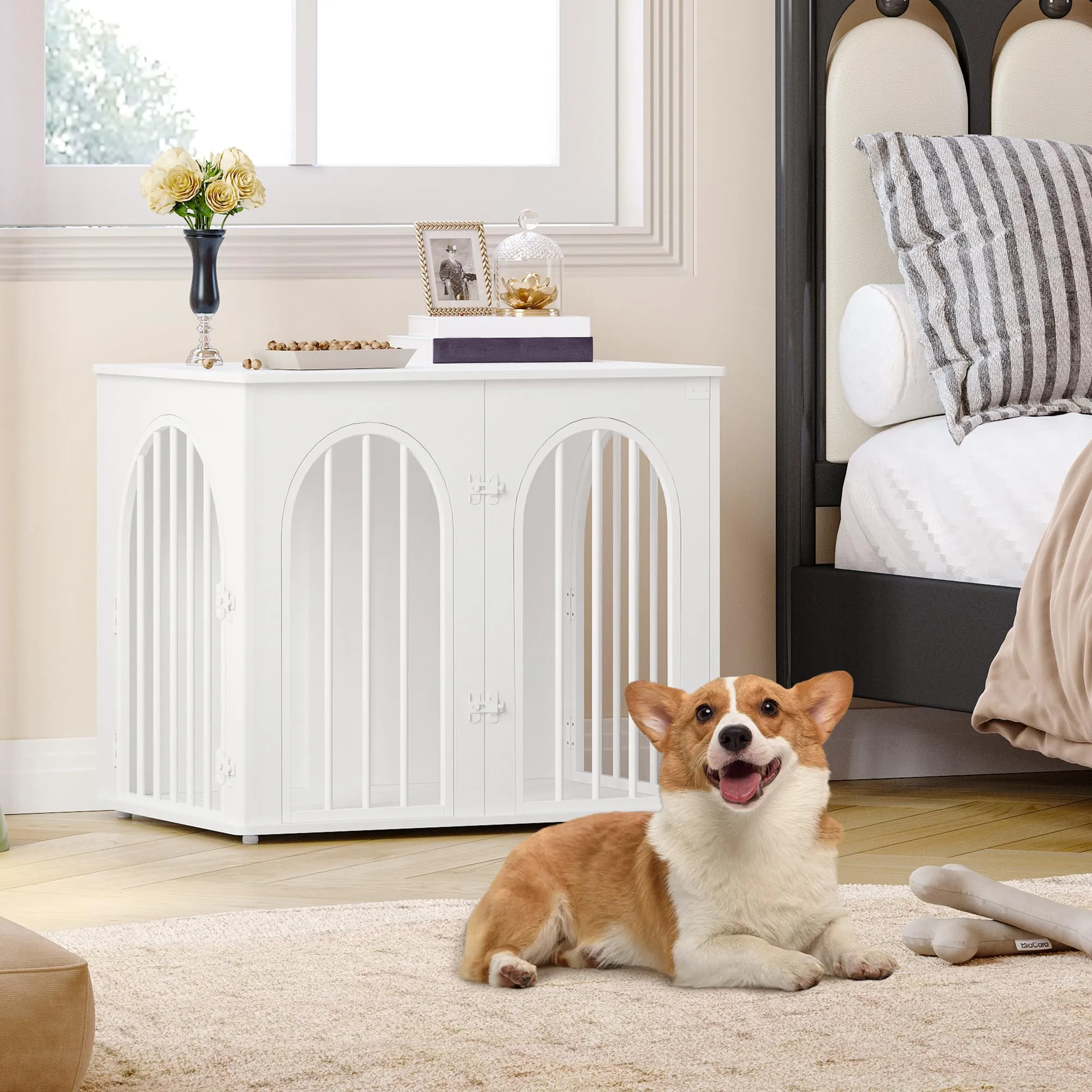 Hzuaneri Gabbia per Cani con Tavolo Supplemento, Bianco, 68 x 49 x 56 cm - immagine 7