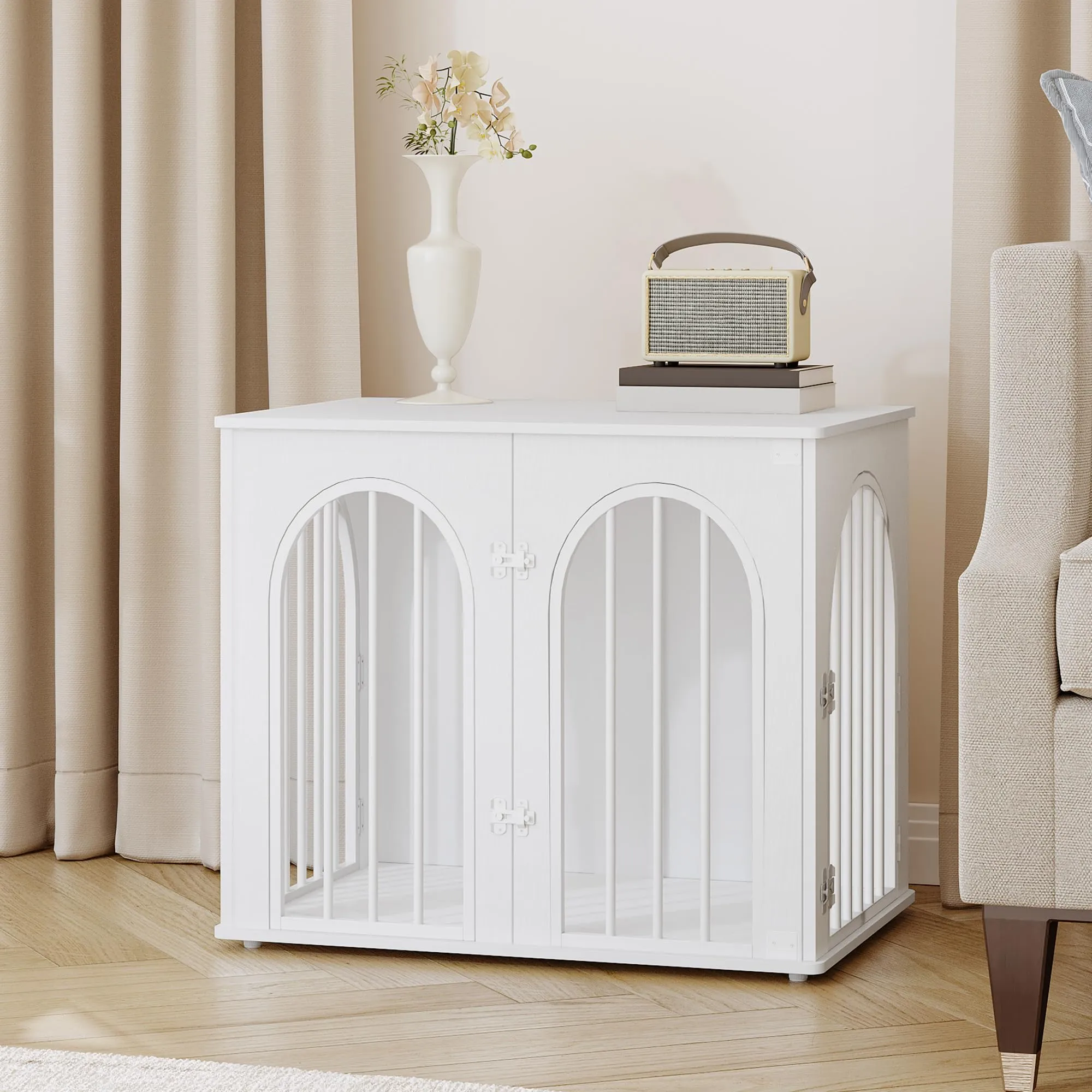 Hzuaneri Gabbia per Cani con Tavolo Supplemento, Bianco, 68 x 49 x 56 cm - immagine 8