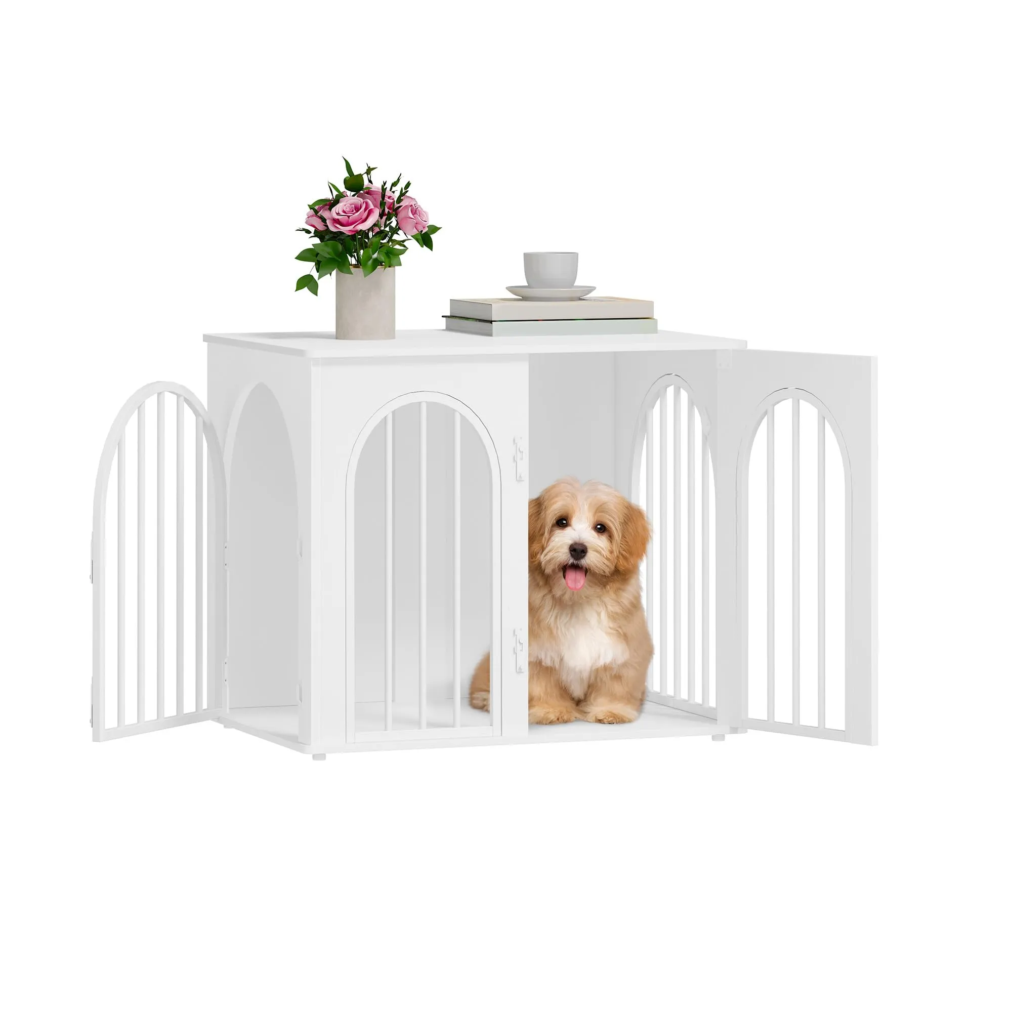 Hzuaneri Gabbia per Cani con Tavolo Supplemento, Bianco, 68 x 49 x 56 cm - immagine 9