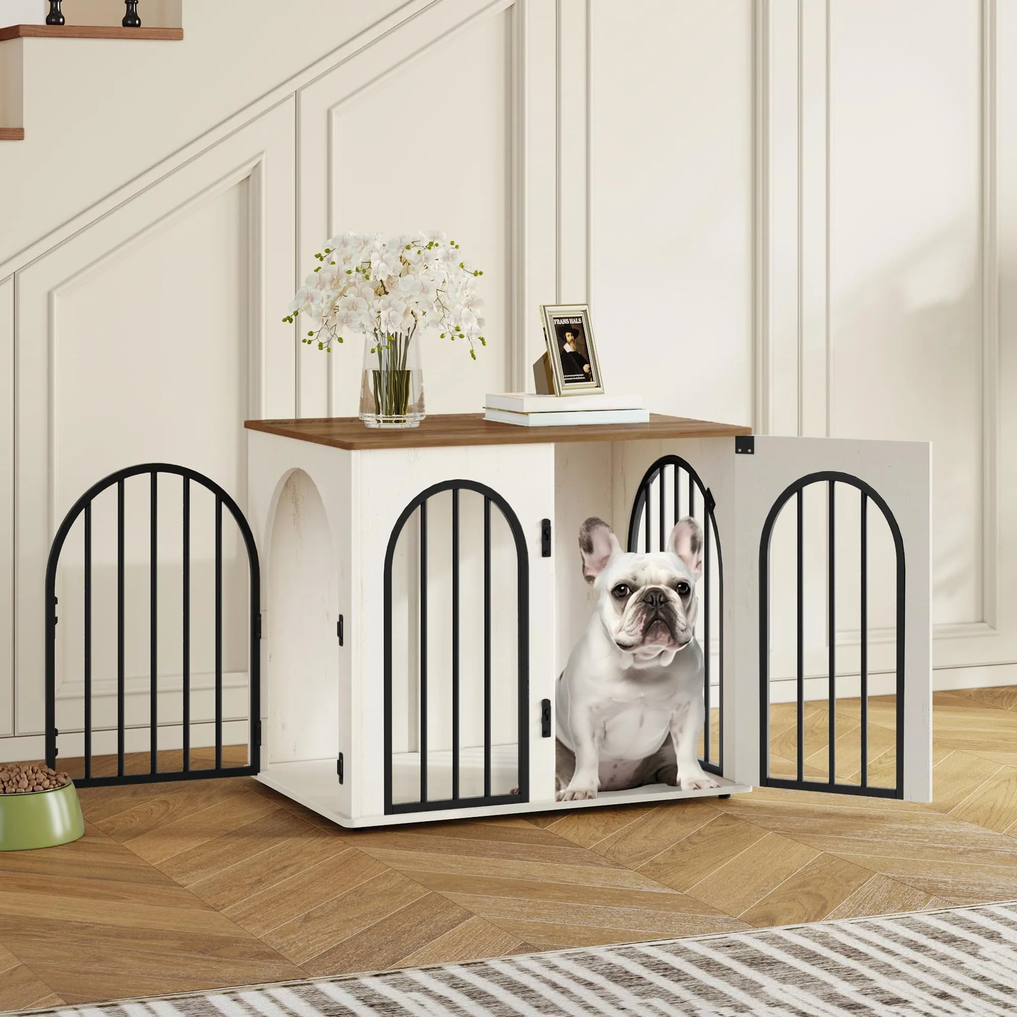 Hzuaneri Gabbia per Cani con Tavolo Supplemento, 68 cm, Bianco e Marrone - immagine 3
