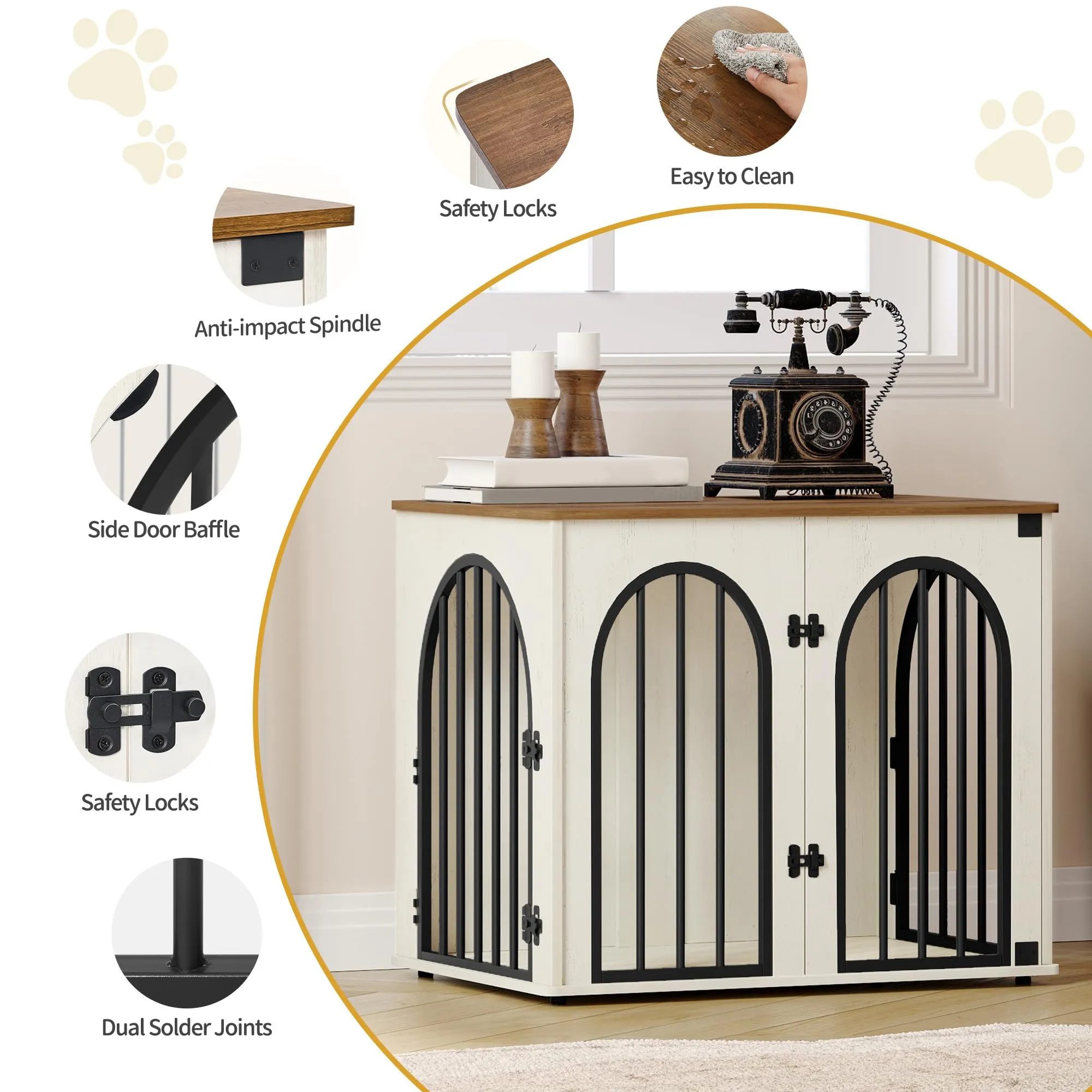 Hzuaneri Gabbia per Cani con Tavolo Supplemento, 68 cm, Bianco e Marrone - immagine 6