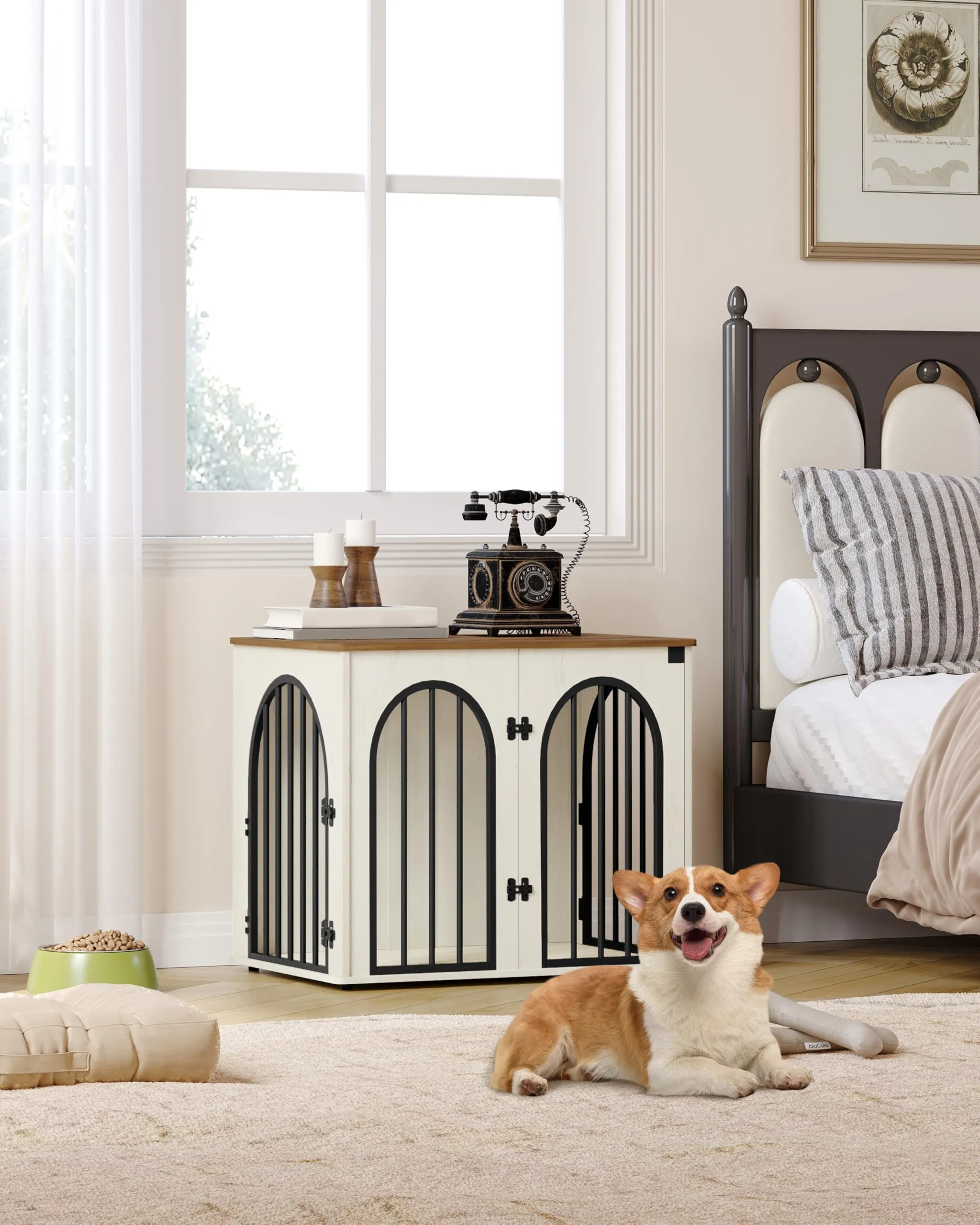 Hzuaneri Gabbia per Cani con Tavolo Supplemento, 68 cm, Bianco e Marrone - immagine 7