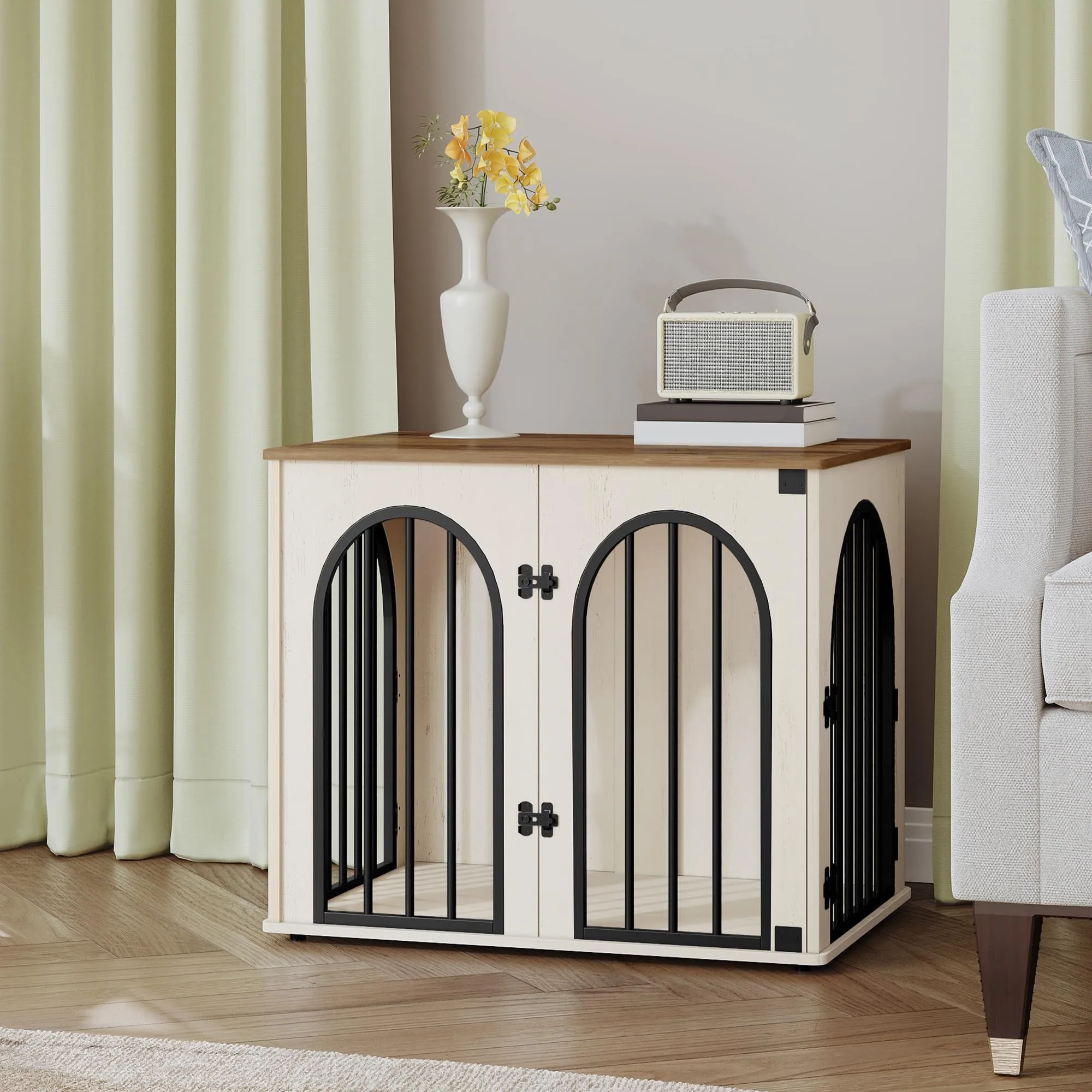 Hzuaneri Gabbia per Cani con Tavolo Supplemento, 68 cm, Bianco e Marrone - immagine 8