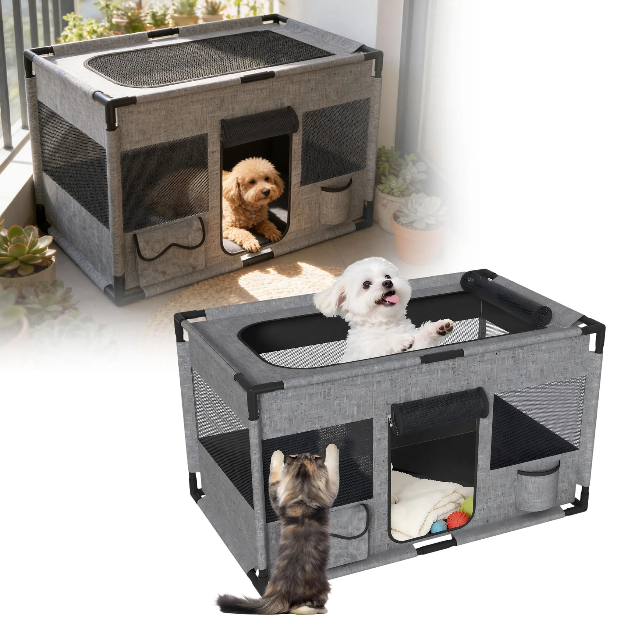 UISEBRT Recinzione per cuccioli in tessuto Oxford, 100 x 60 x 60 cm, rettangolare - immagine 1