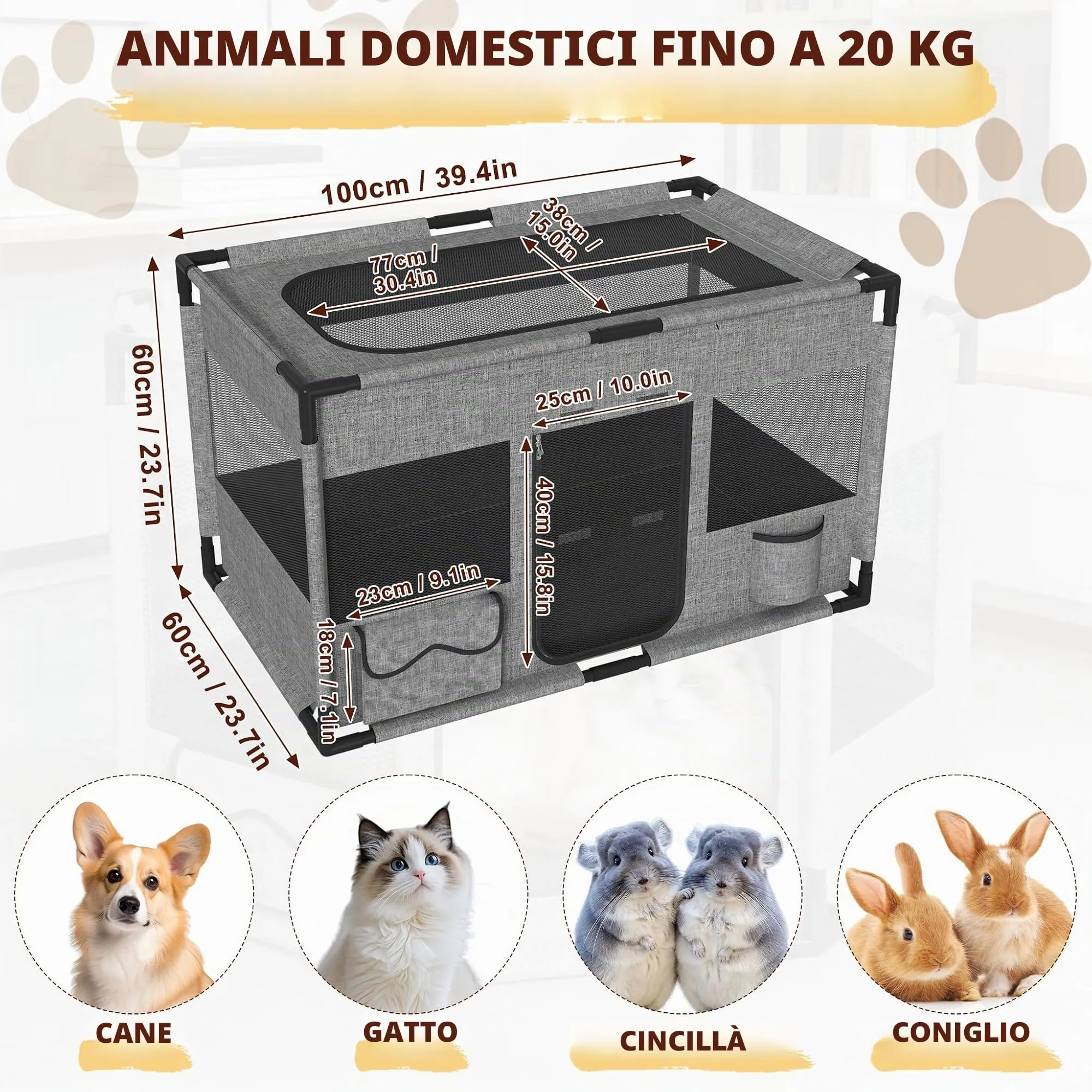 UISEBRT Recinzione per cuccioli in tessuto Oxford, 100 x 60 x 60 cm, rettangolare - immagine 2