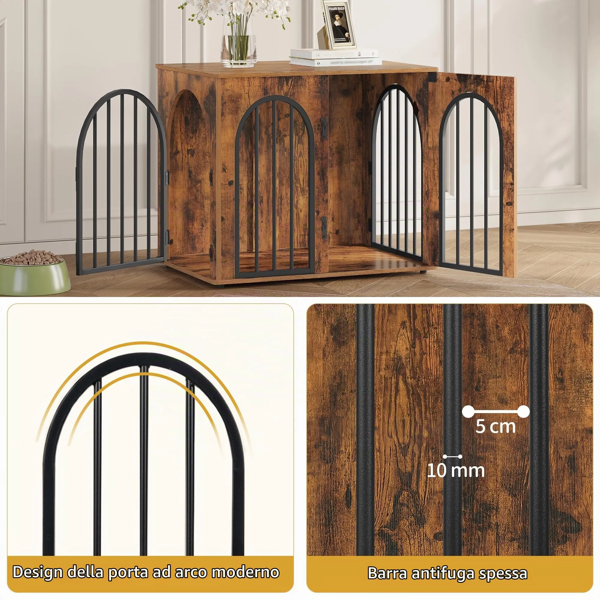 Hzuaneri Gabbia per Cani con Tavolo Supplemento, Marrone Rustico, 68 x 49 x 56 cm - immagine 4