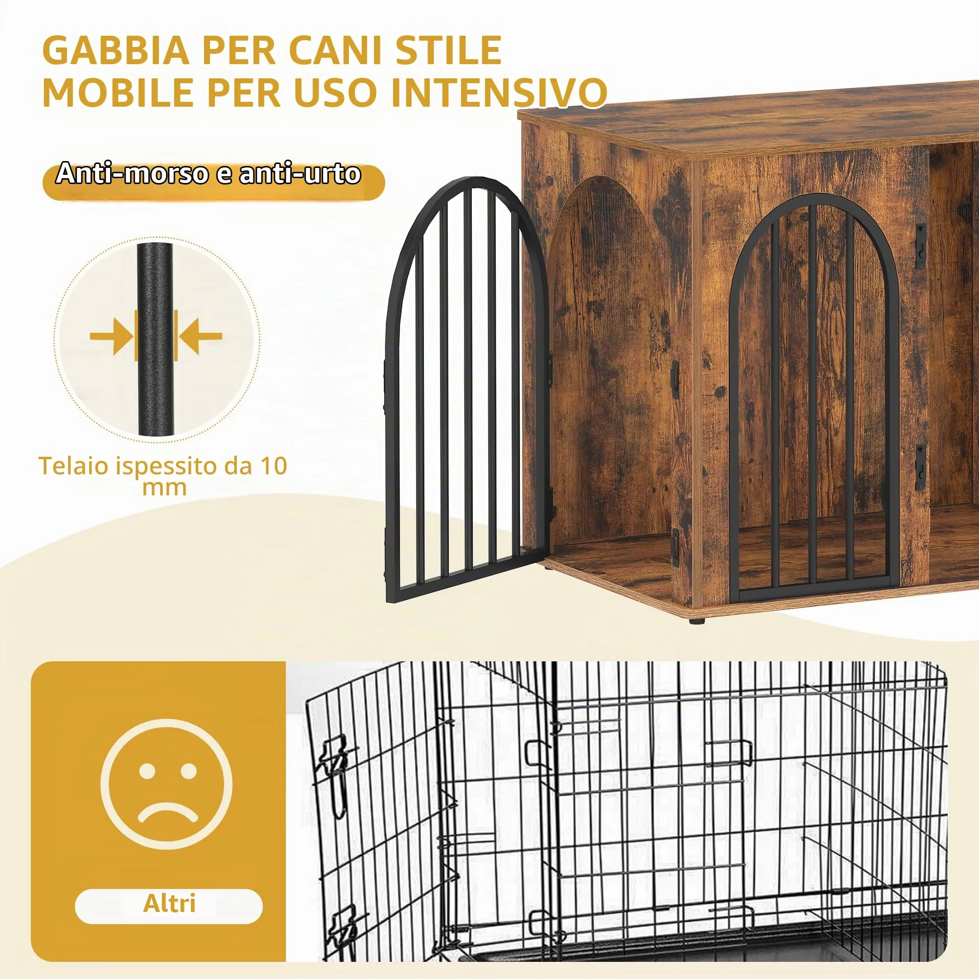 Hzuaneri Gabbia per Cani con Tavolo Supplemento, Marrone Rustico, 68 x 49 x 56 cm - immagine 5