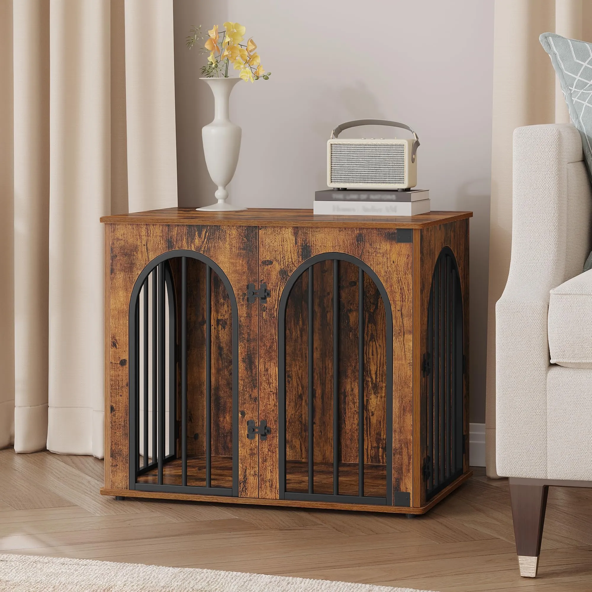 Hzuaneri Gabbia per Cani con Tavolo Supplemento, Marrone Rustico, 68 x 49 x 56 cm - immagine 6