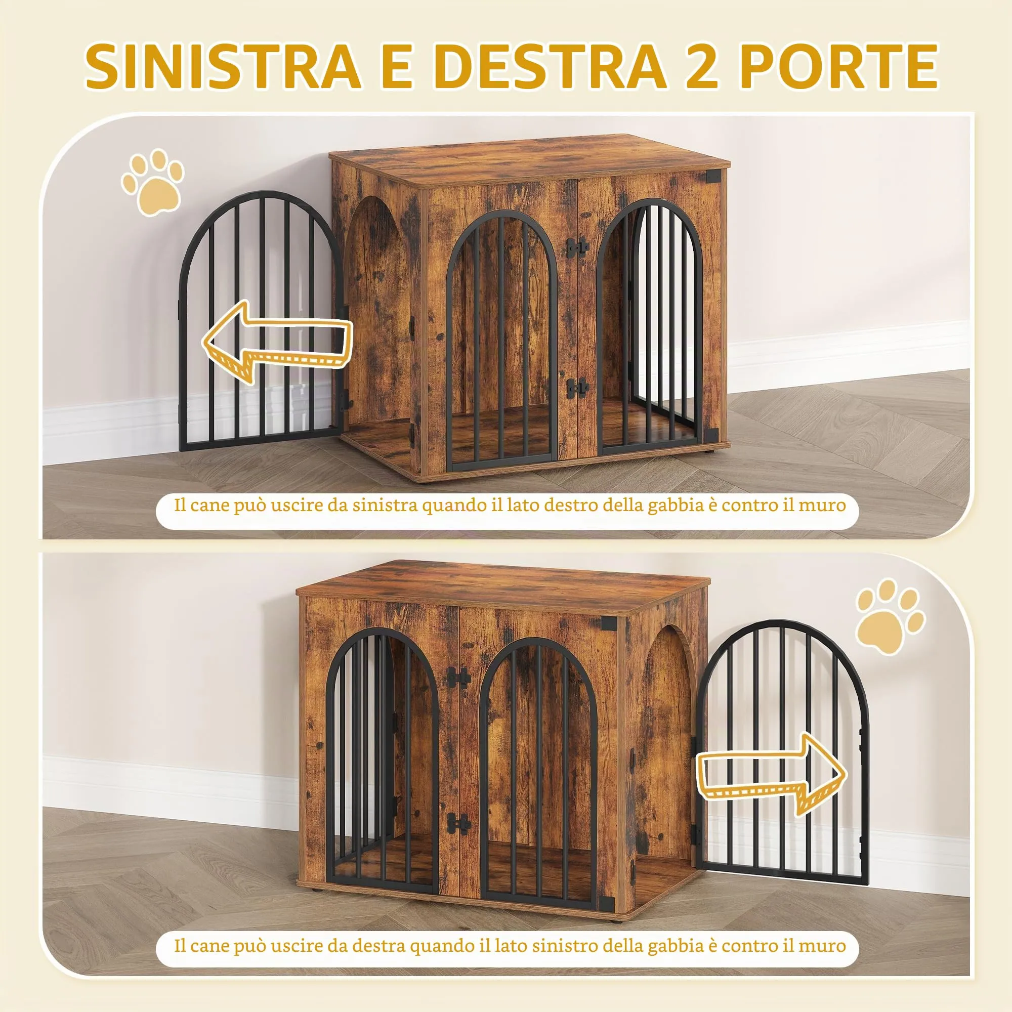 Hzuaneri Gabbia per Cani con Tavolo Supplemento, Marrone Rustico, 68 x 49 x 56 cm - immagine 7