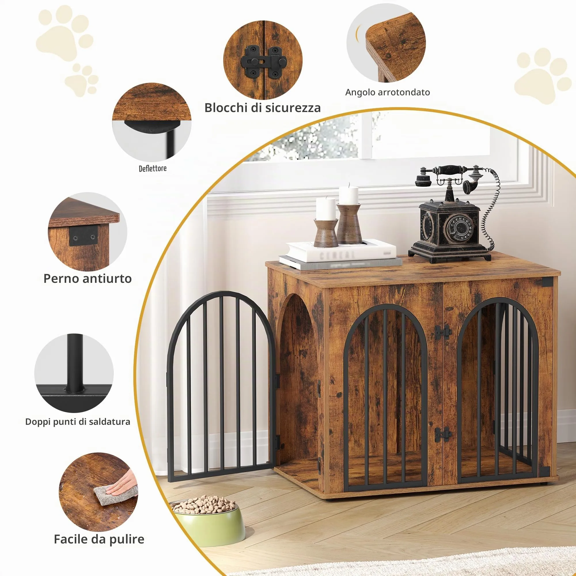Hzuaneri Gabbia per Cani con Tavolo Supplemento, Marrone Rustico, 68 x 49 x 56 cm - immagine 8